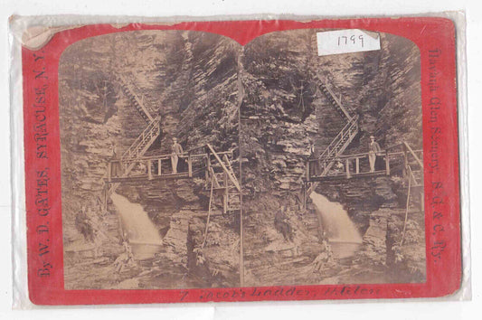 Antique 1865 Jacob's Ladder Watkin's Glen NY Stereoview Photo Card P3141-2