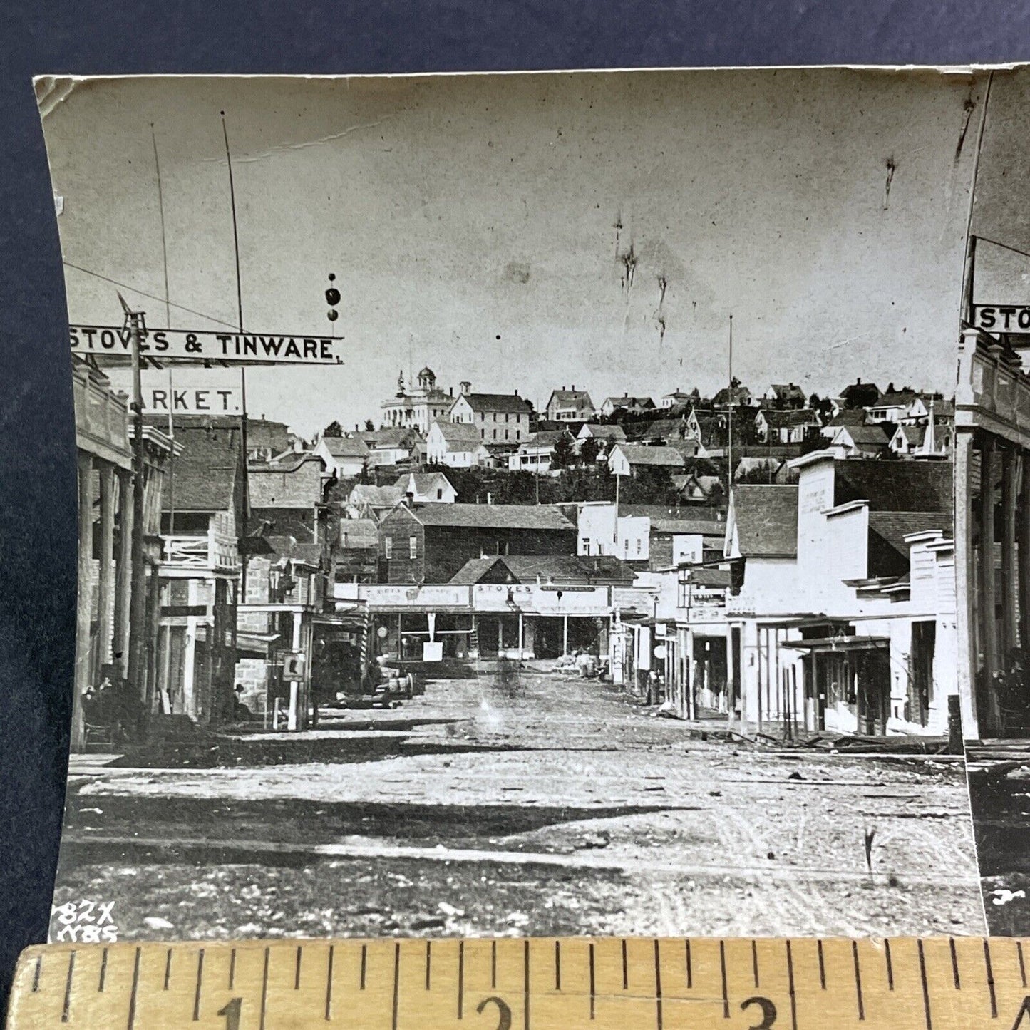 Seattle Washington Downtown Stereoview Original Celluloid Photo c1870s Y472