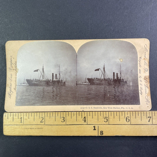 USS Nashville Naval US Navy Key West Florida Stereoview Antique c1898 X3534