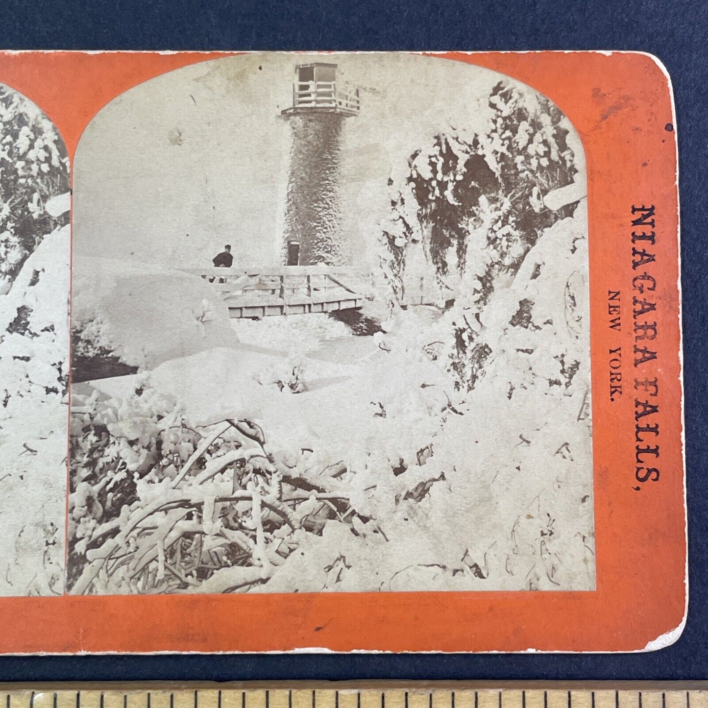 Frozen Terrapin Tower Niagara Stereoview George Barker Antique c1870s Y2464