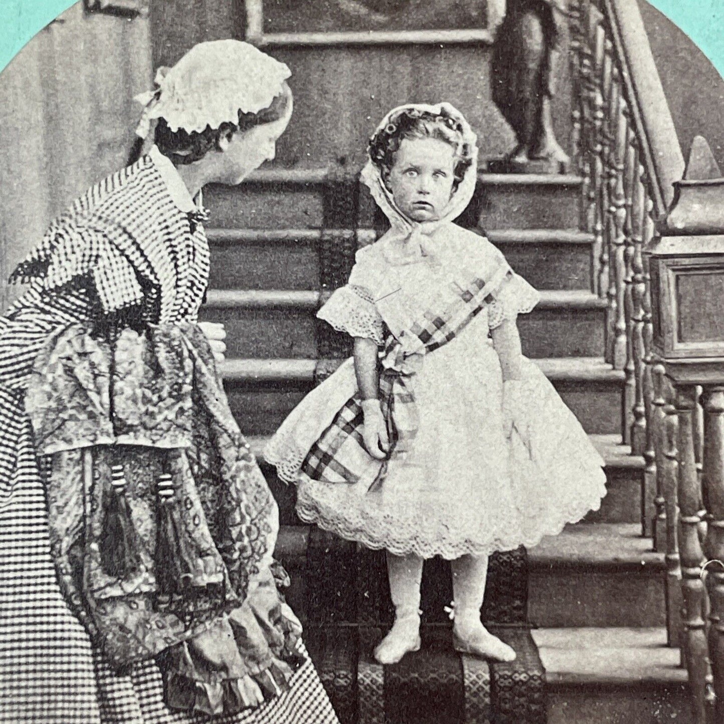 Victorian Mother & Daughter Dress Up For Party Stereoview Antique c1855 X3659