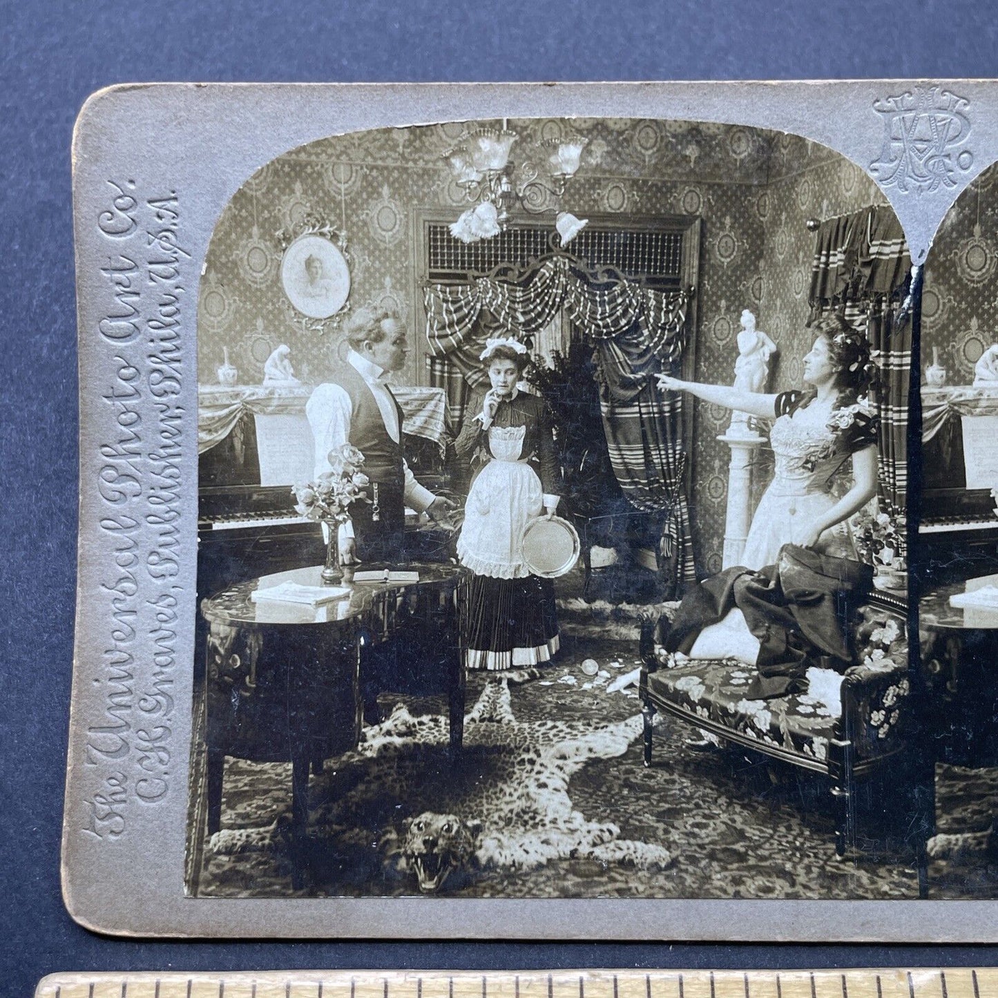 Antique 1901 Woman Accuses Man Of Affair With Maid Stereoview Photo Card P2575