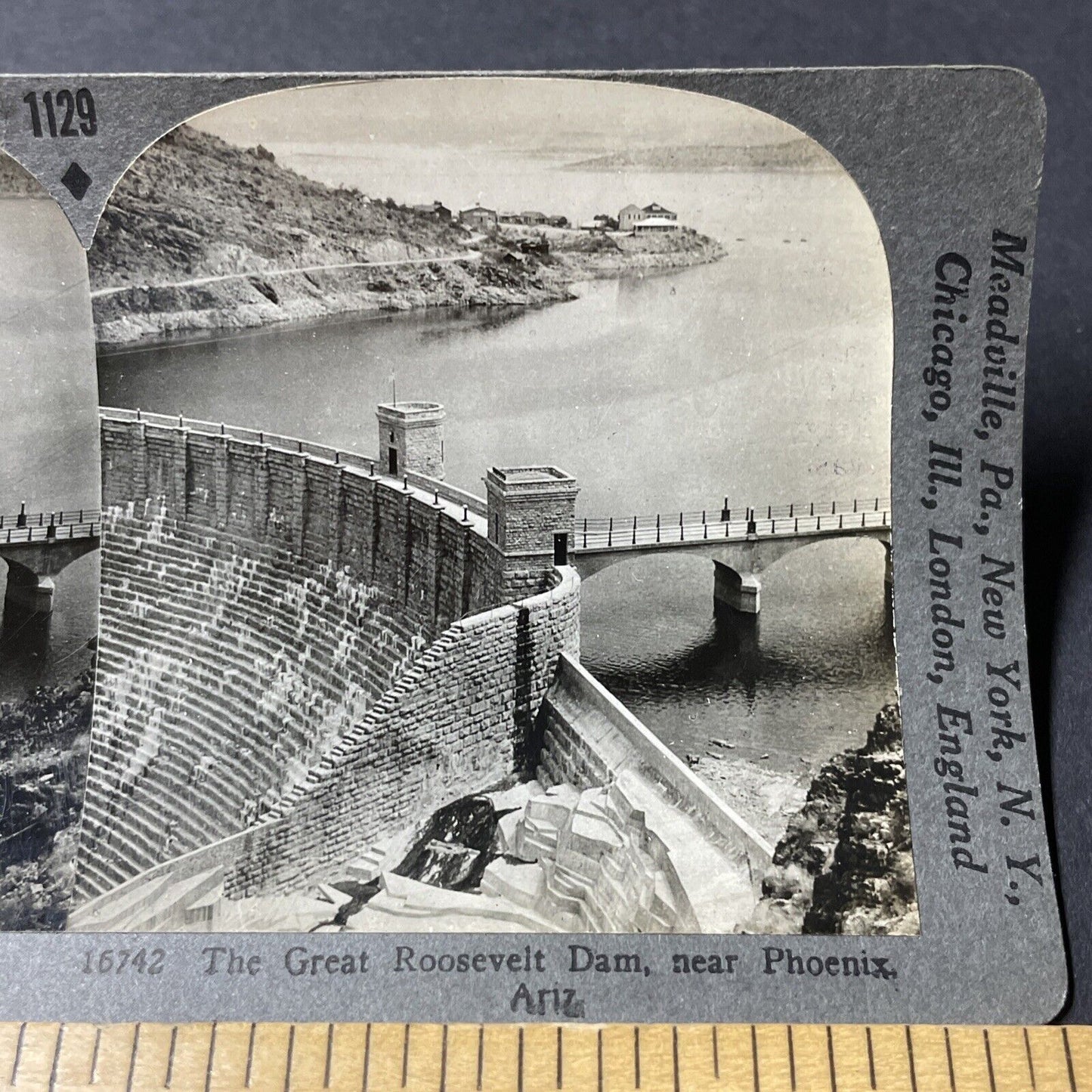 Antique 1920s Theodore Roosevelt Dam Phoenix Arizona Stereoview Photo Card V2814