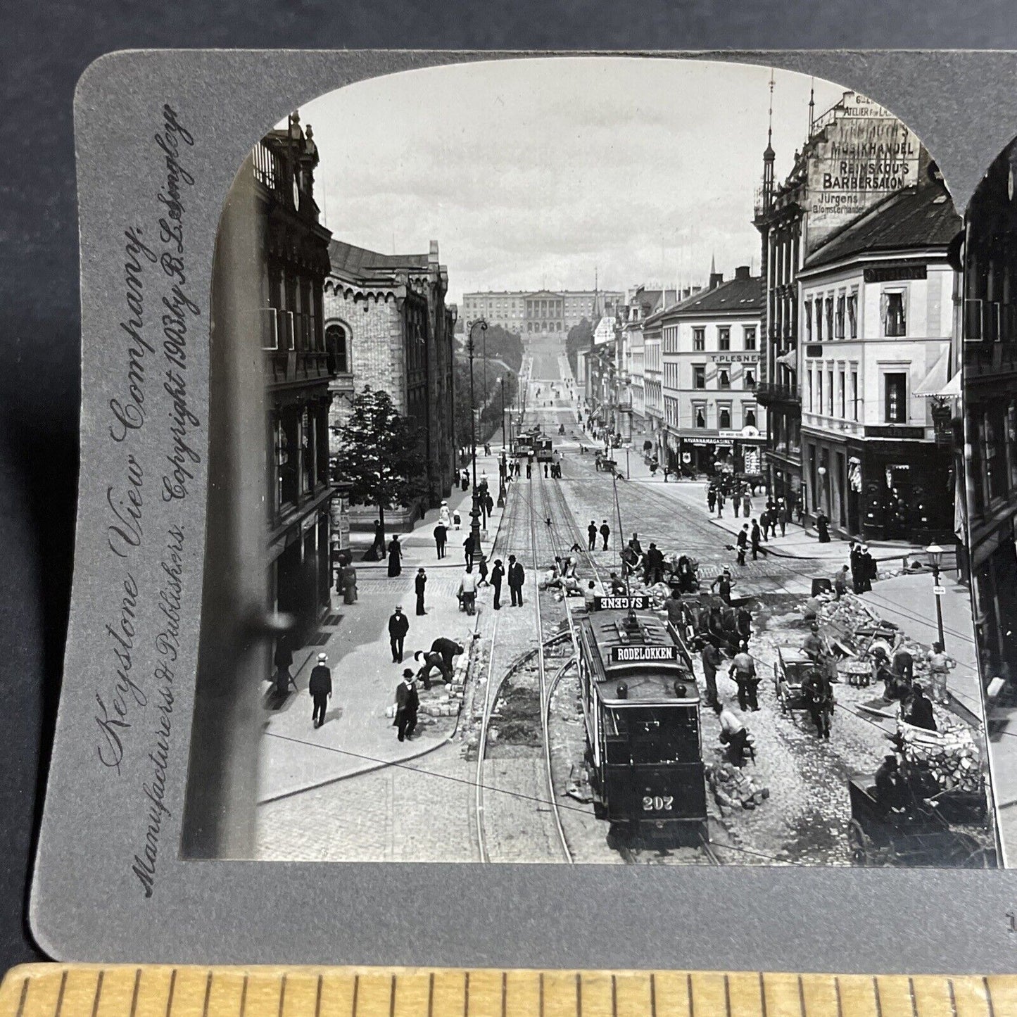 Antique 1903 The Main Street In Oslo Norway Stereoview Photo Card P5101