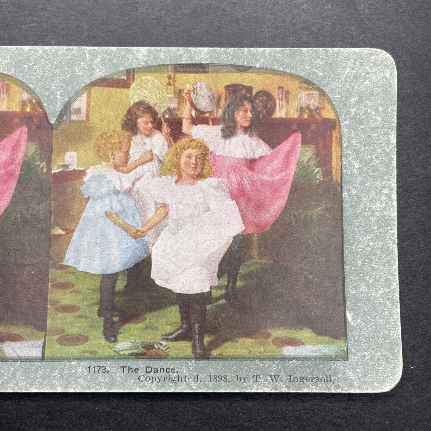 Antique 1898 Young Girls Dancing In Parlor Stereoview Photo Card P580-001