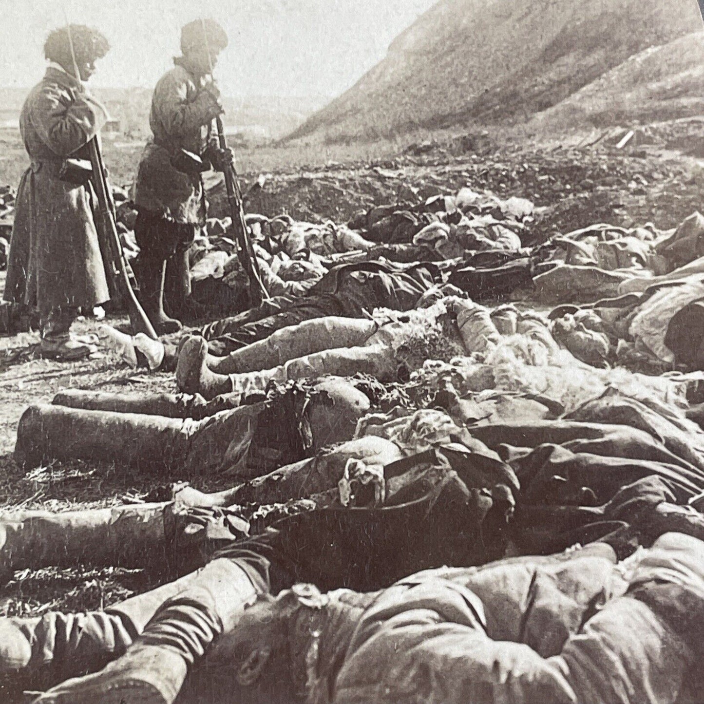 Hundreds Of Russian Troops Dead Dalian China Stereoview Antique c1905 X3125