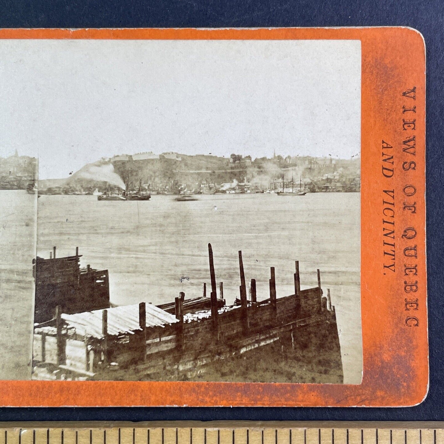 Quebec City Ships on St. Lawrence Stereoview L.P. Vallee Antique c1870 Y2606