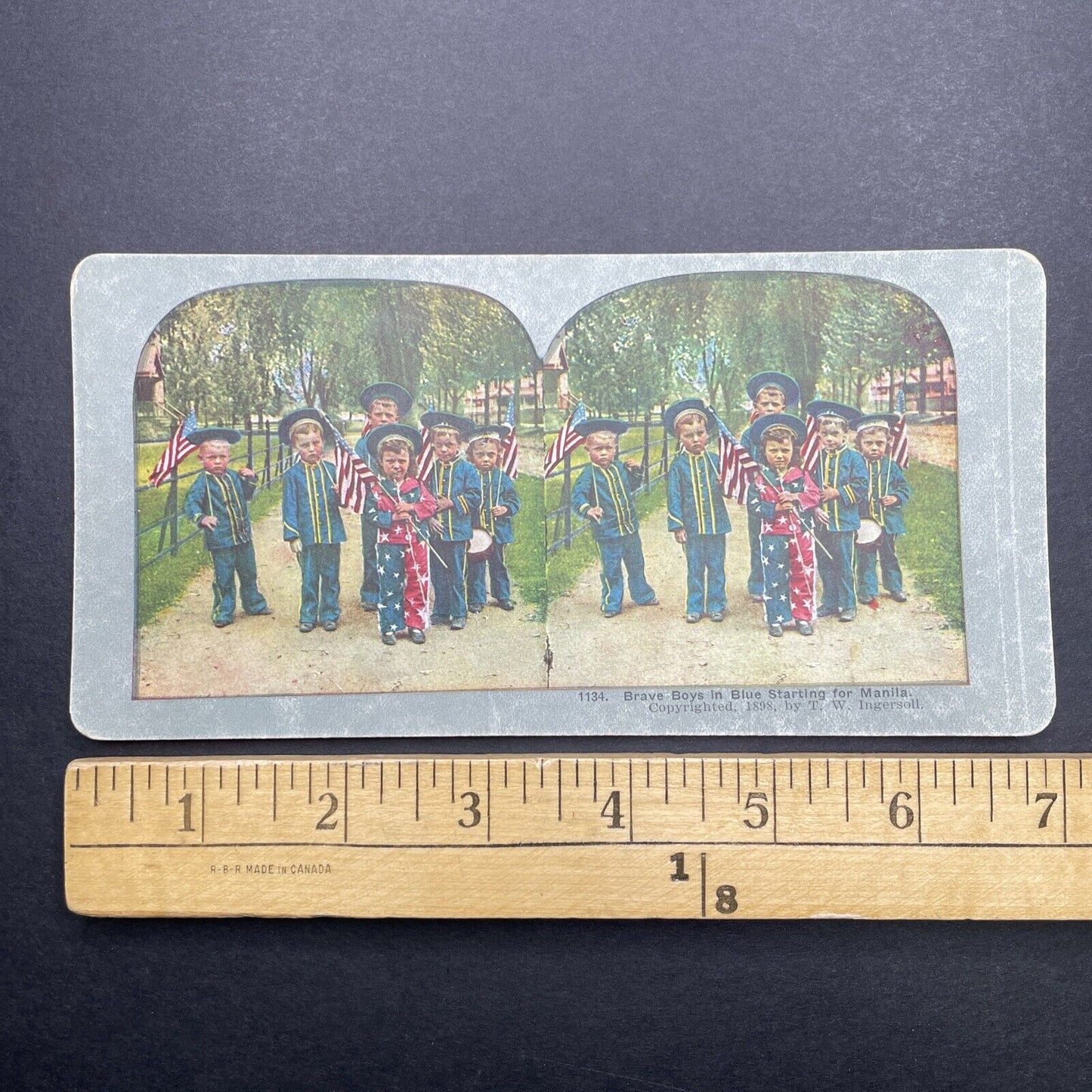 Antique 1898 Young American Patriots (Boys) Stereoview Photo Card P580-036