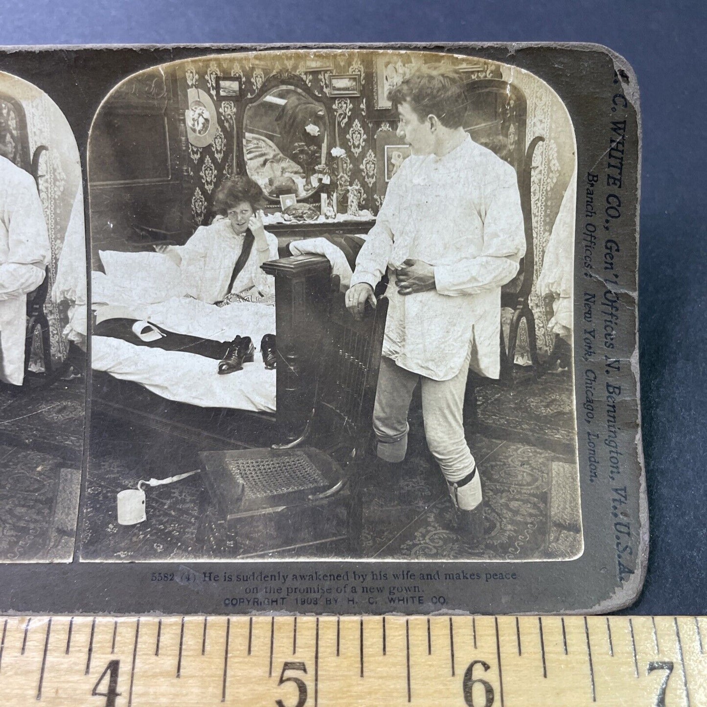 Antique 1903 Woman Seduces Man In Morning Stereoview Photo Card P2895