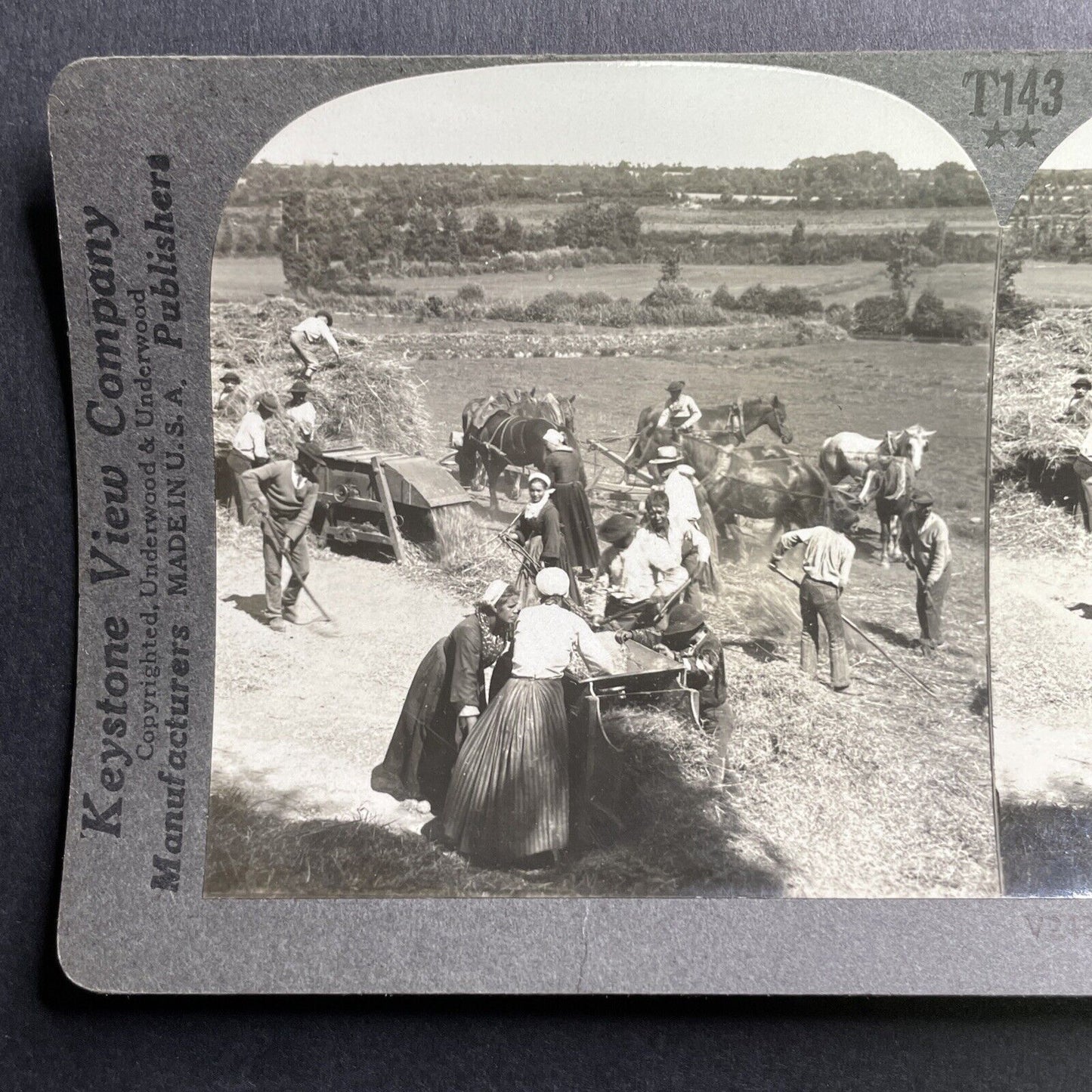 Antique 1912 Grain Farming Carhaix-Plouguer France Stereoview Photo Card P1667