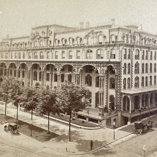 Antique 1870s Broadway Hotel Saratoga Springs NY Stereoview Photo Card P4806