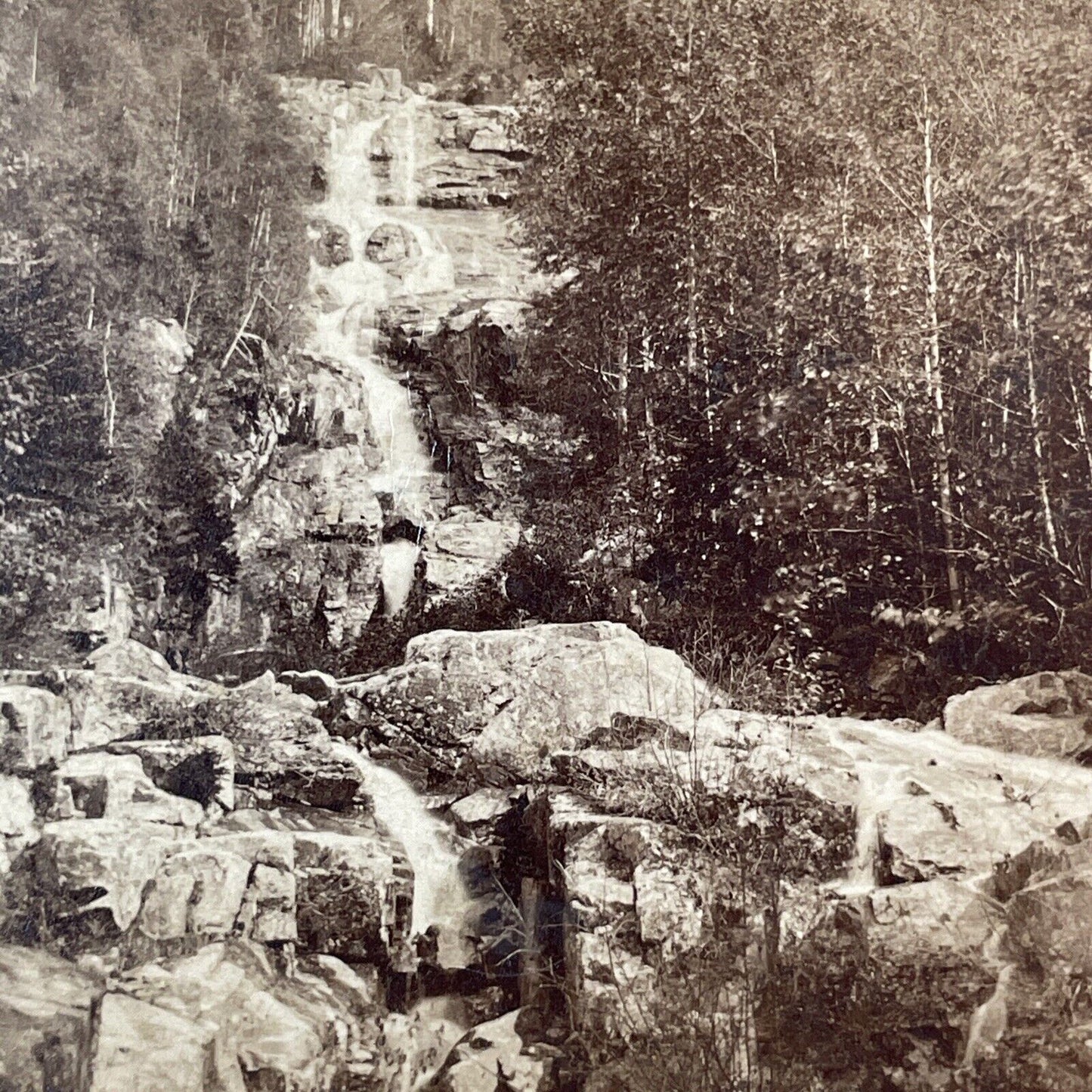 Crawford Notch Silver Cascade Stereoview BW Kilburn Photo Card Antique 1870 X932