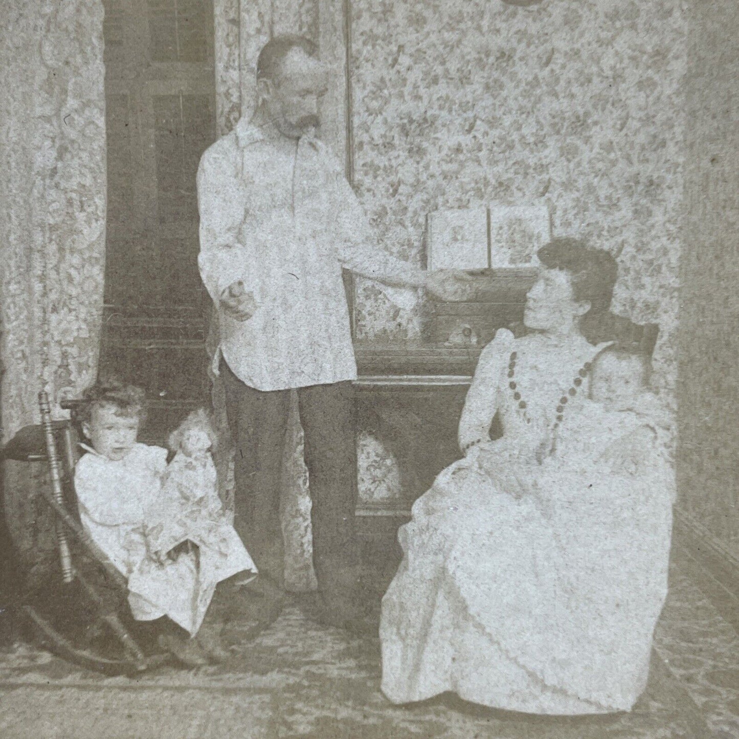 Antique 1892 Man Angry At Wife Buttons Aren't Sewn Stereoview Photo Card P2542