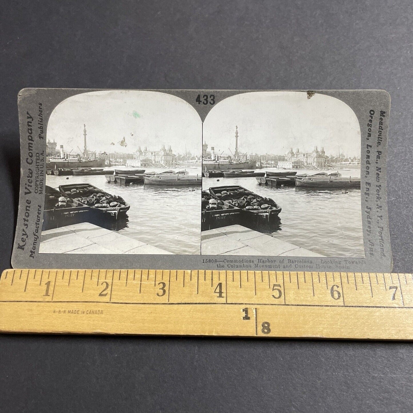 Antique 1920s Barcelona Spain View From Harbor Stereoview Photo Card P5501