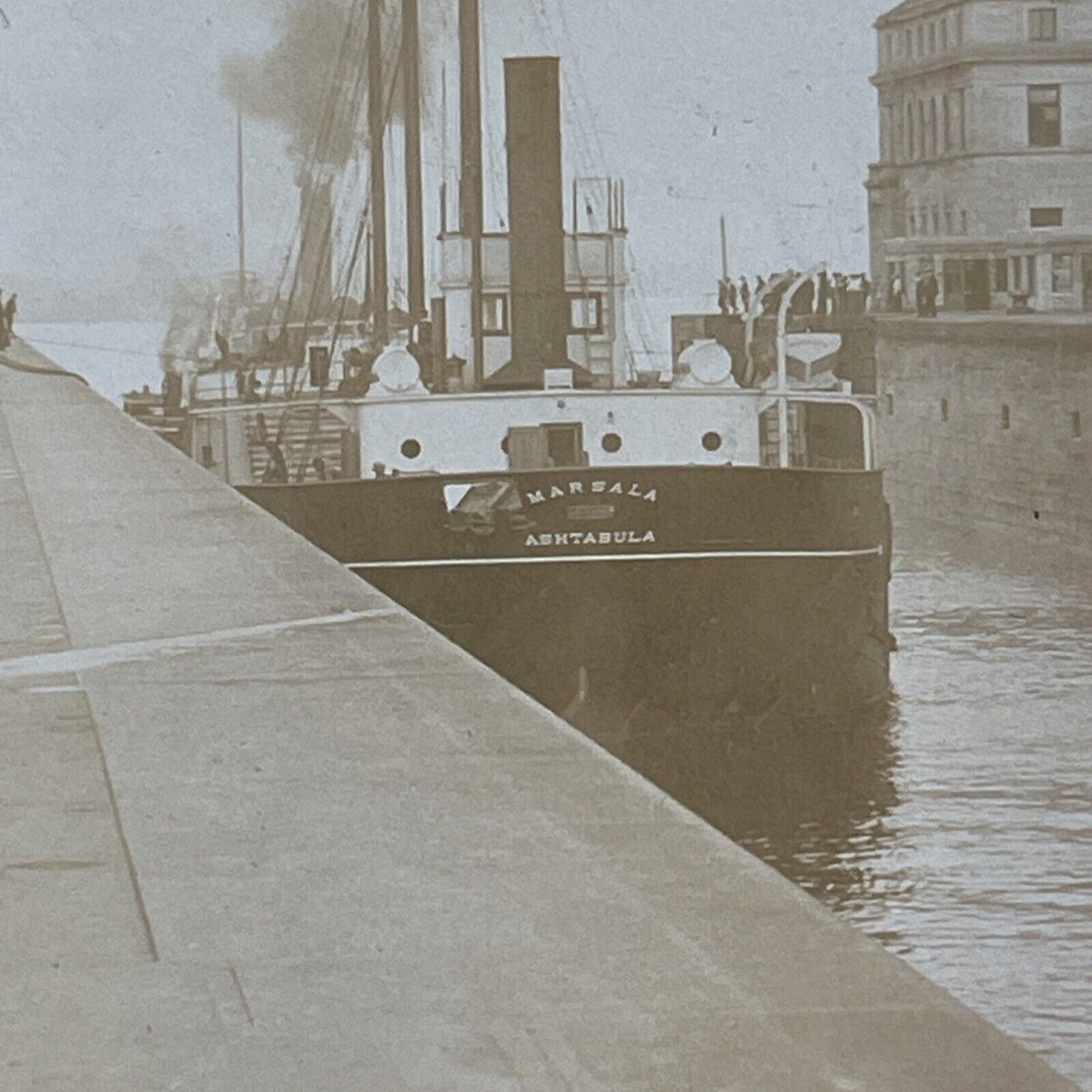 Marsala Ashtabula Ship Soo Locks Stereoview Sault Ste Marie Antique c1906 X1920