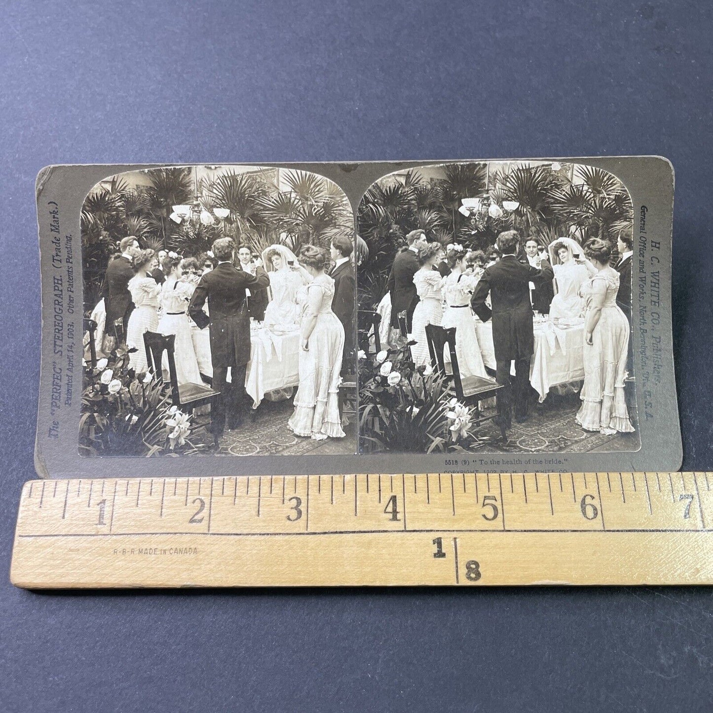 Antique 1902 Dinner Wine Toast At Victorian Wedding Stereoview Photo Card P2981