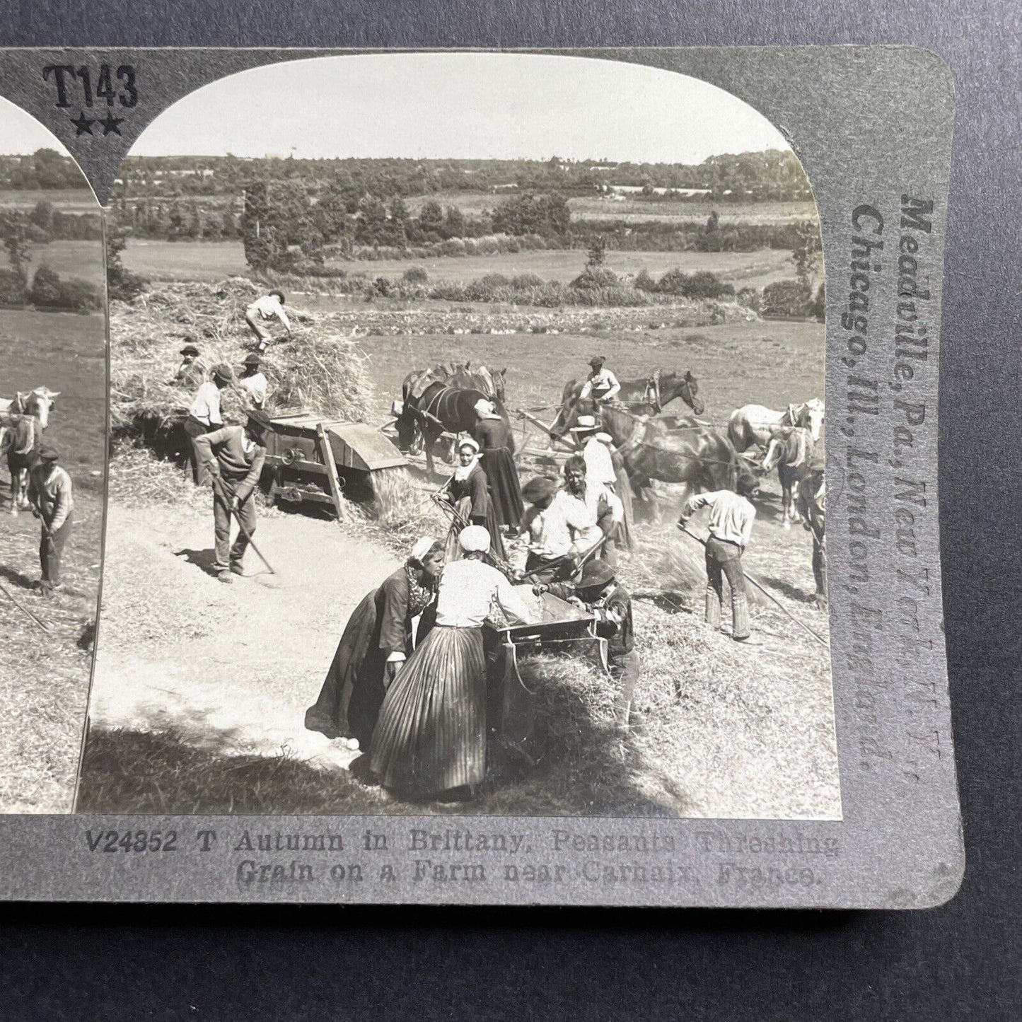 Antique 1912 Grain Farming Carhaix-Plouguer France Stereoview Photo Card P1667