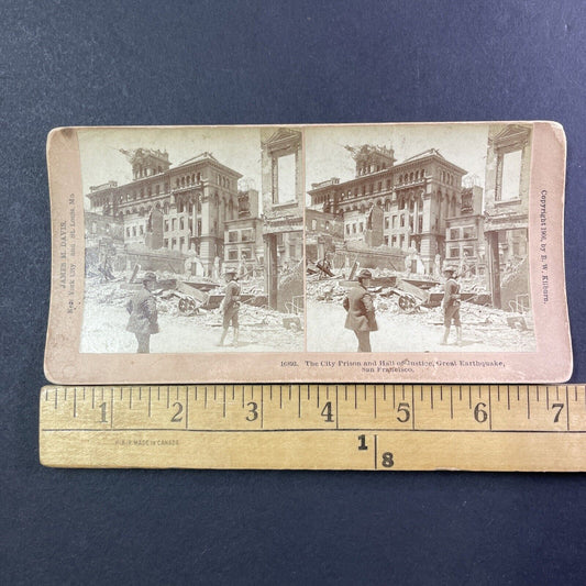 San Francisco Earthquake Prison Collapse Stereoview Photo Card Antique 1906 X812