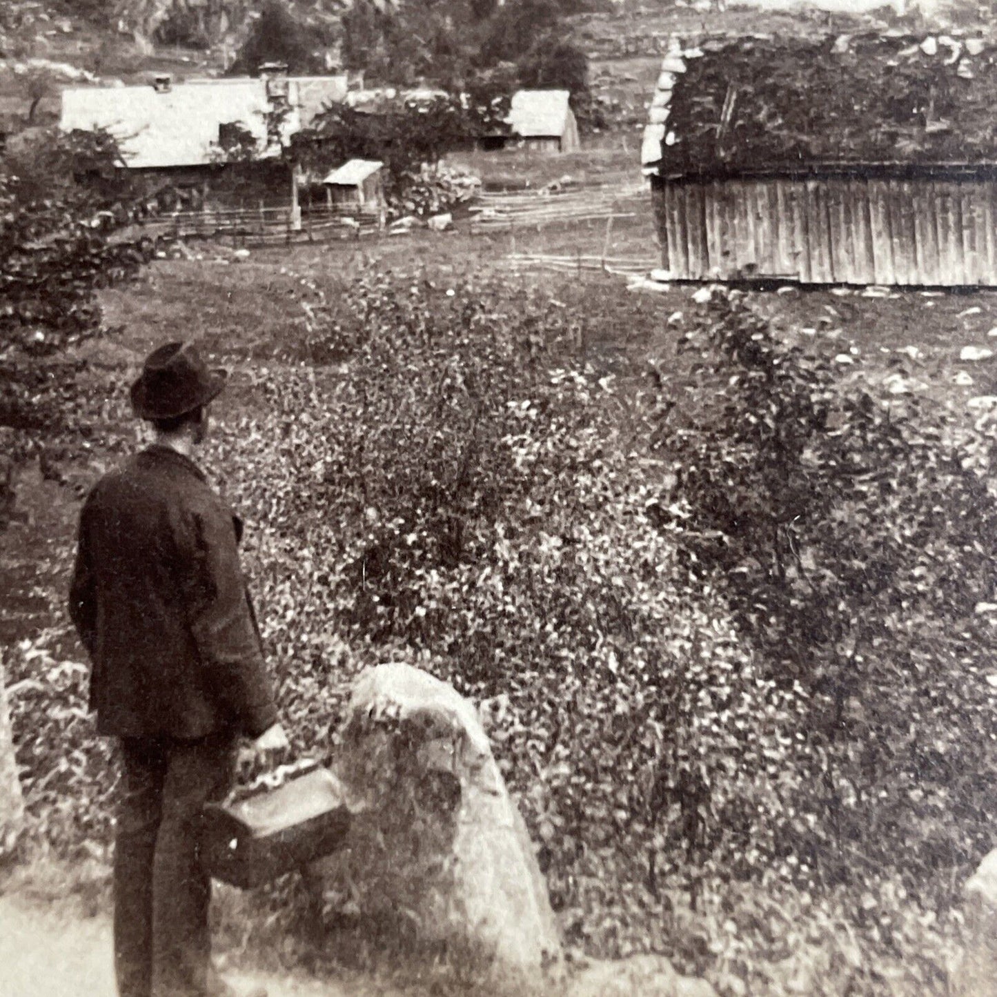 Antique 1892 Worker With Lunchbox Odda Norway Stereoview Photo Card P4592