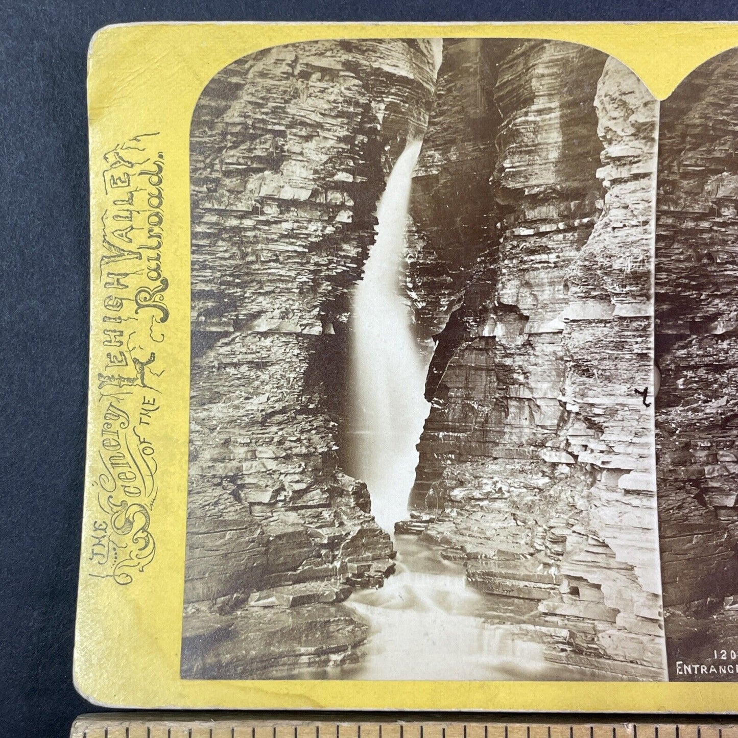 Lehigh Valley Railroad Stereoview Gorge Falls Watkins Glen Antique c1870s Y2166