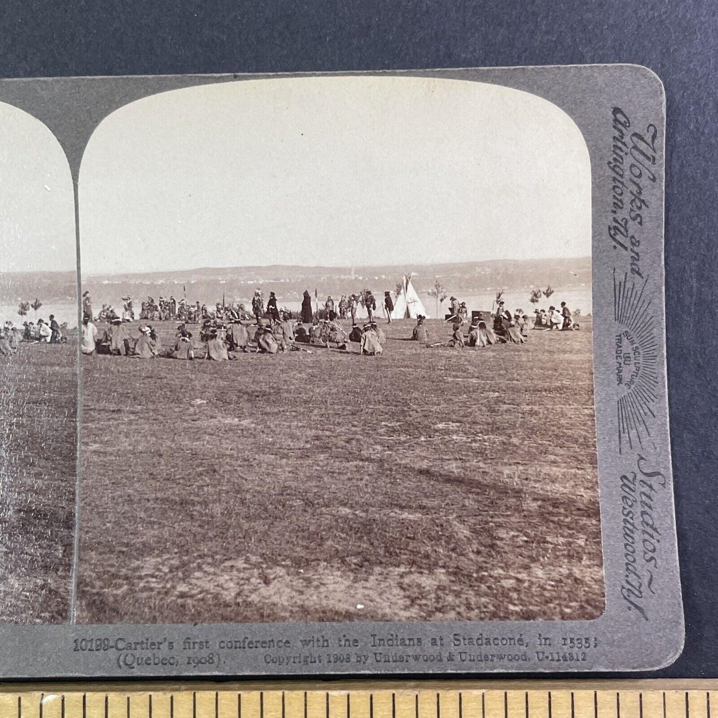 Native Indian Pow-wow Ceremony Stereoview Quebec City c1908 Y1727