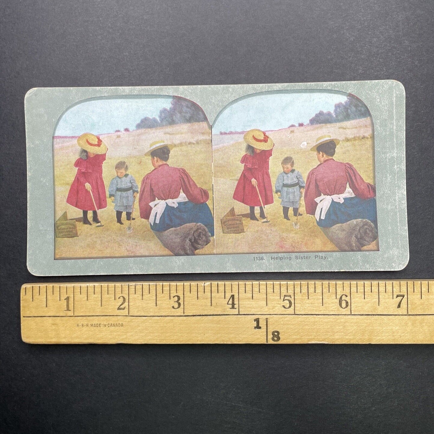 Antique 1898 Children On A Railroad Pump Car Stereoview Photo Card P580-038