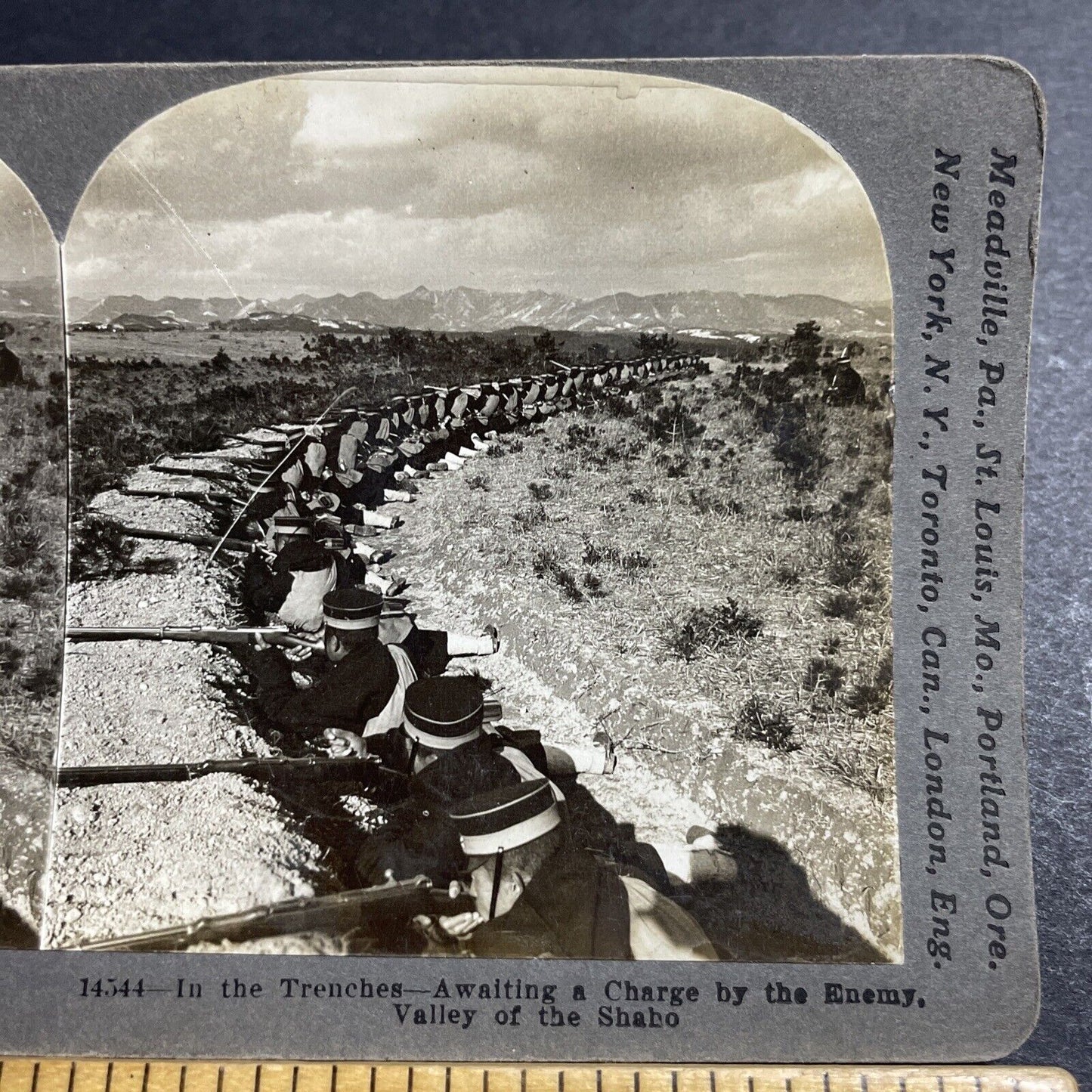 Antique 1905 Japan Rifleman Shooting At Russian Army Stereoview Photo Card P5581