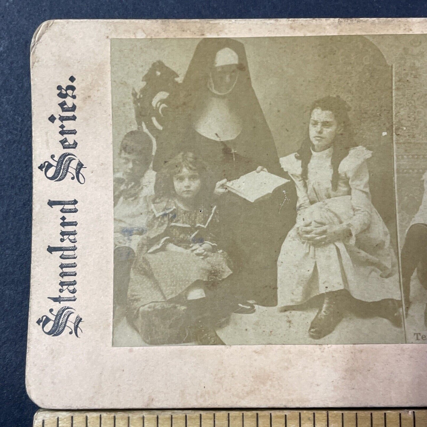 Nun Reads To Orphans In Convent Orphanage Stereoview Antique c1878 X1260