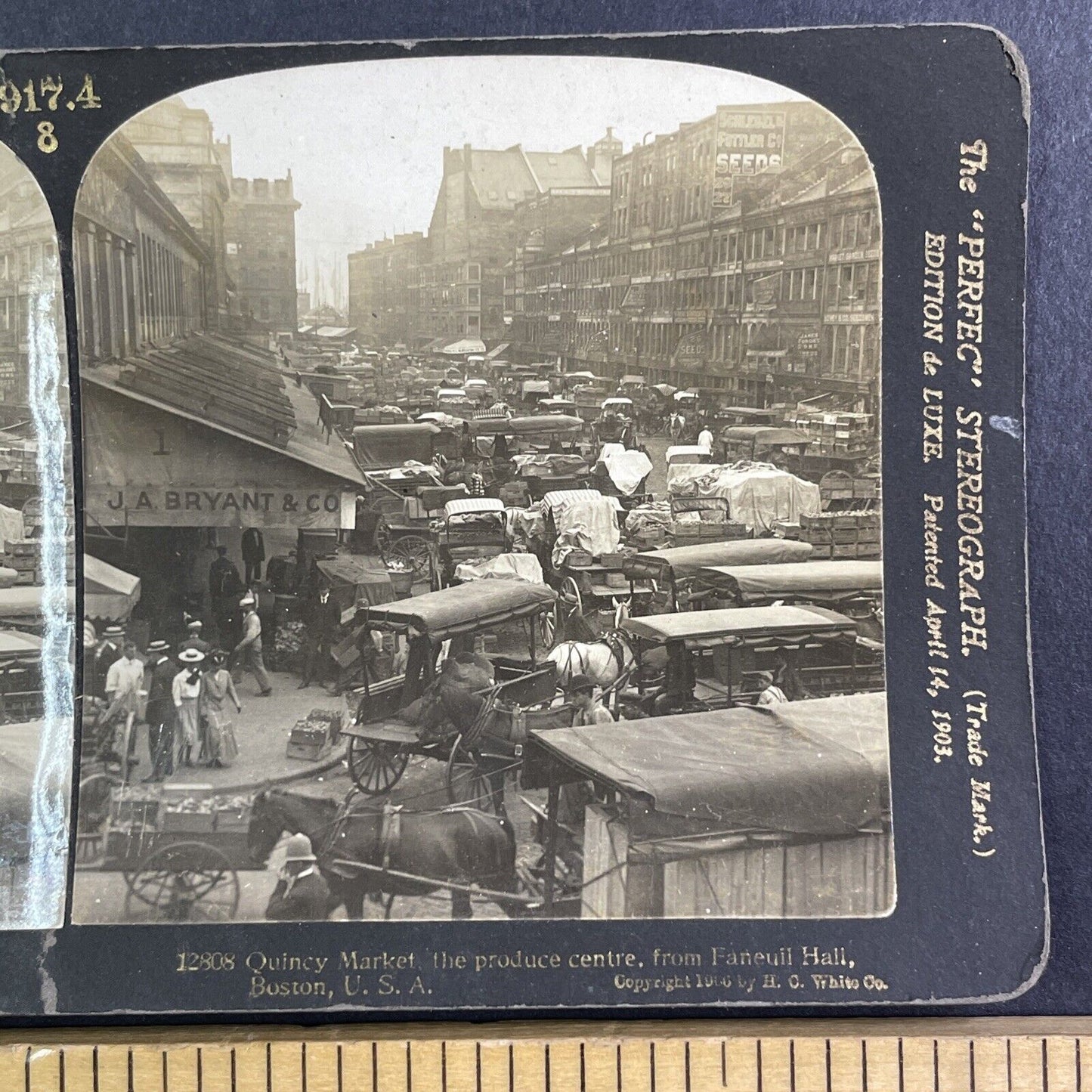 J.A. Bryant at Quincy Market Boston Massachusetts Stereoview Antique c1906 Y1187