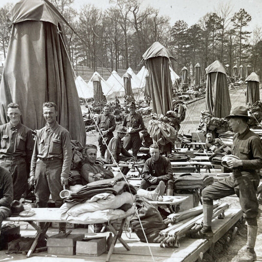 Antique 1917 US Soldiers Sleep Outside Stereoview Photo Card P2726