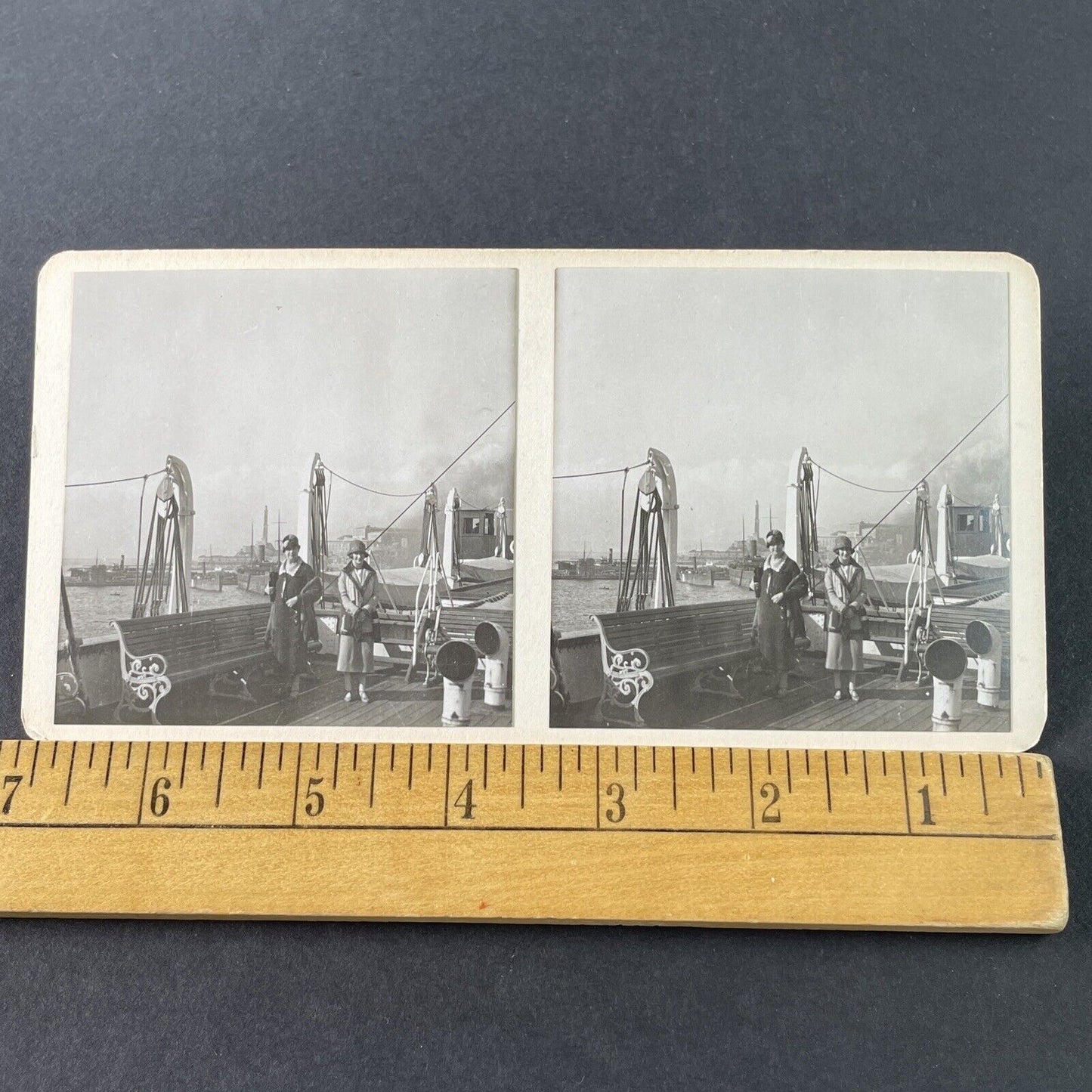 Antique 1925 Wealthy American Girls Cruise Ship OOAK Stereoview Photo Card P3236