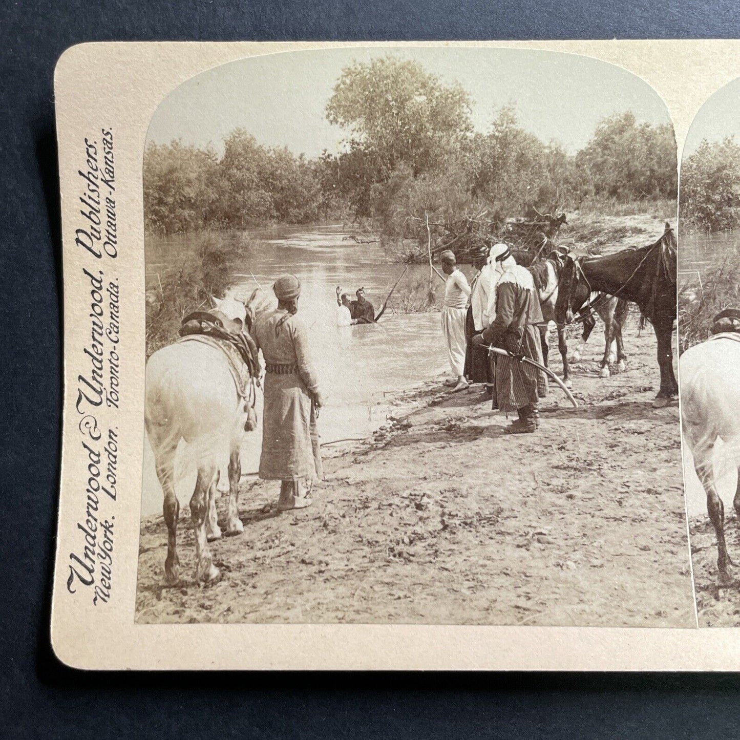 Antique 1896 Baptism In The Jordan River Israel Stereoview Photo Card P1386