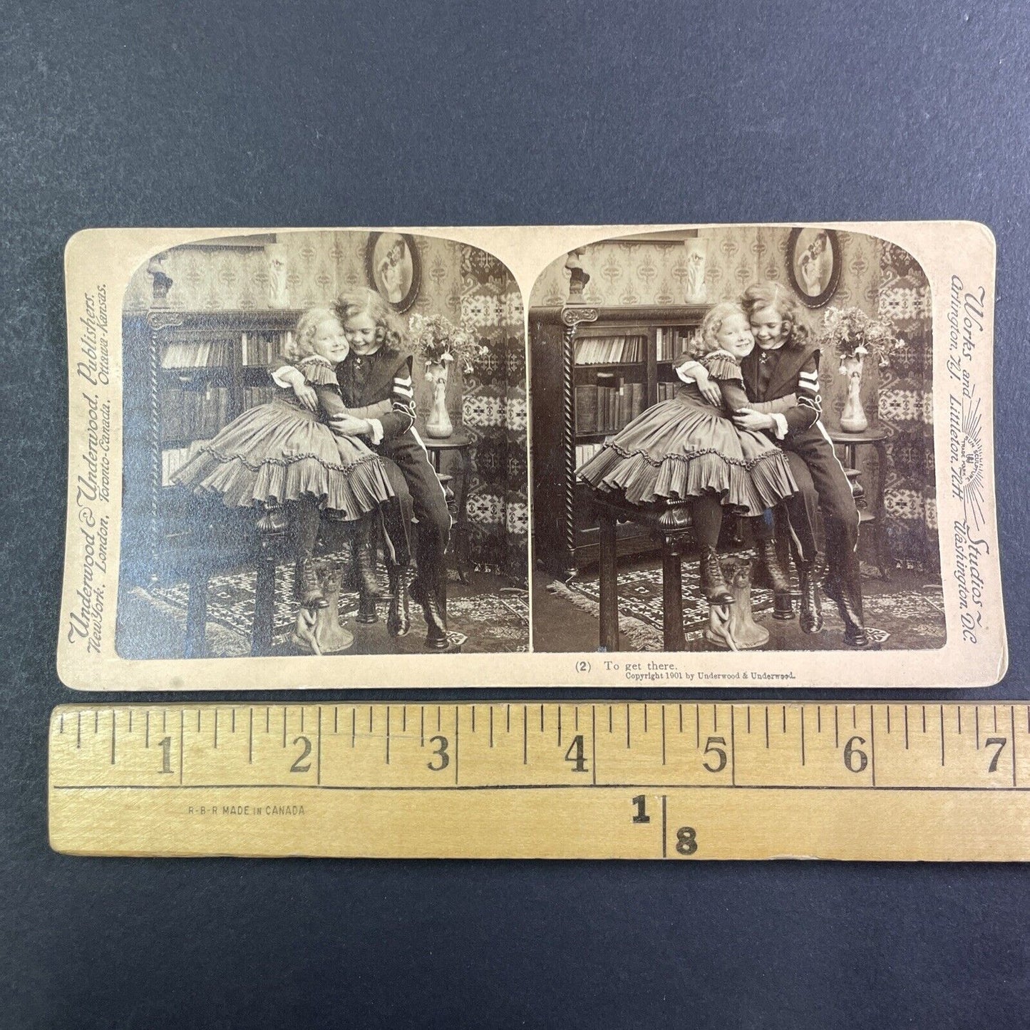 Victorian Children Hugging and Playing Stereoview Antique c1901 Y1391