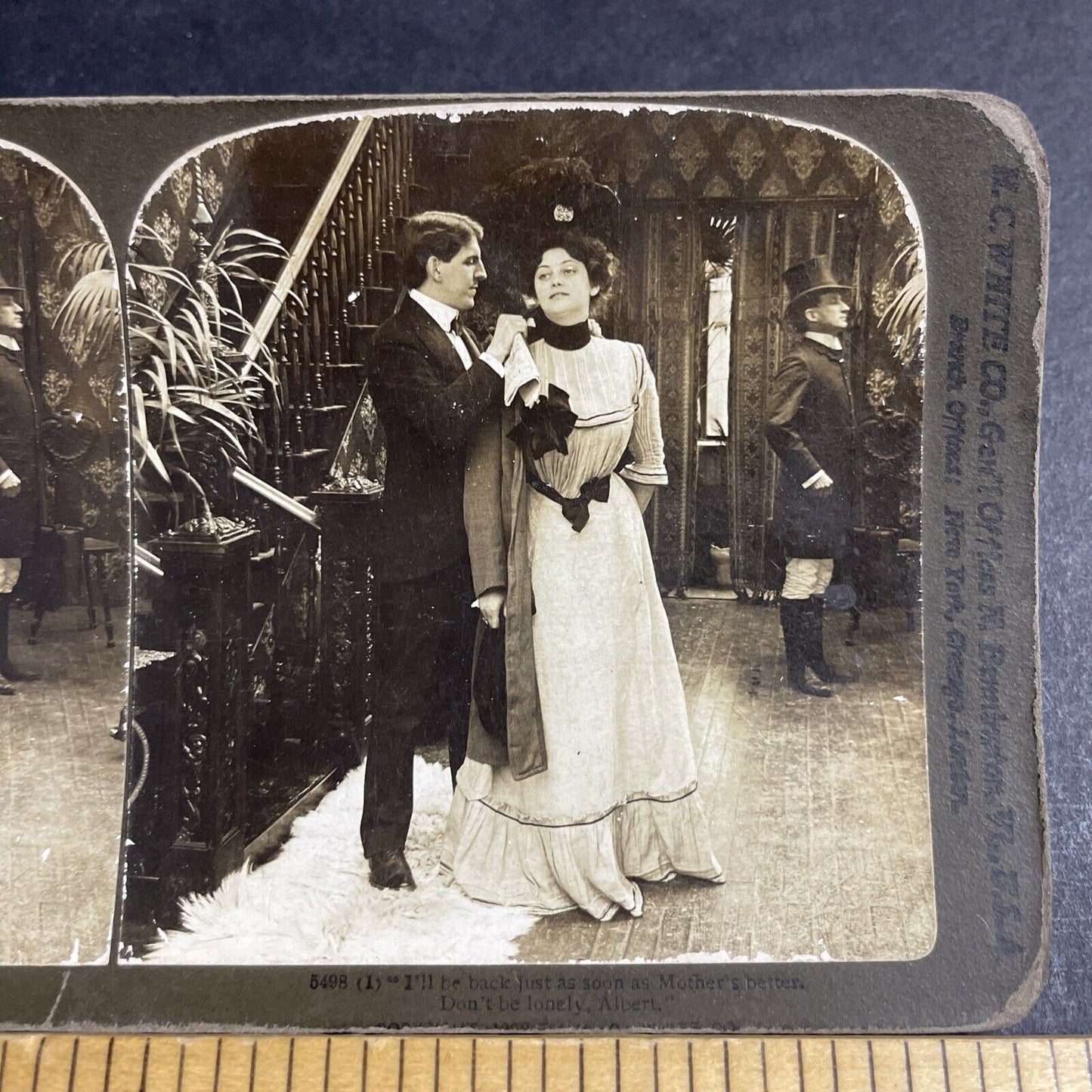 Antique 1903 Man Takes Off Beautiful Womans Coat Stereoview Photo Card P4636