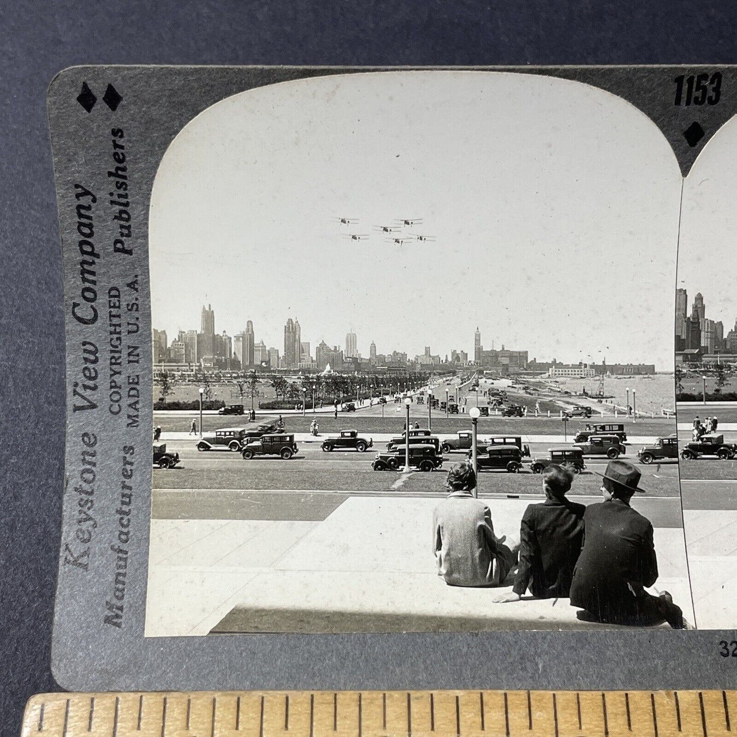 Antique 1930s Downtown Chicago Streets With Cars Stereoview Photo Card V2599