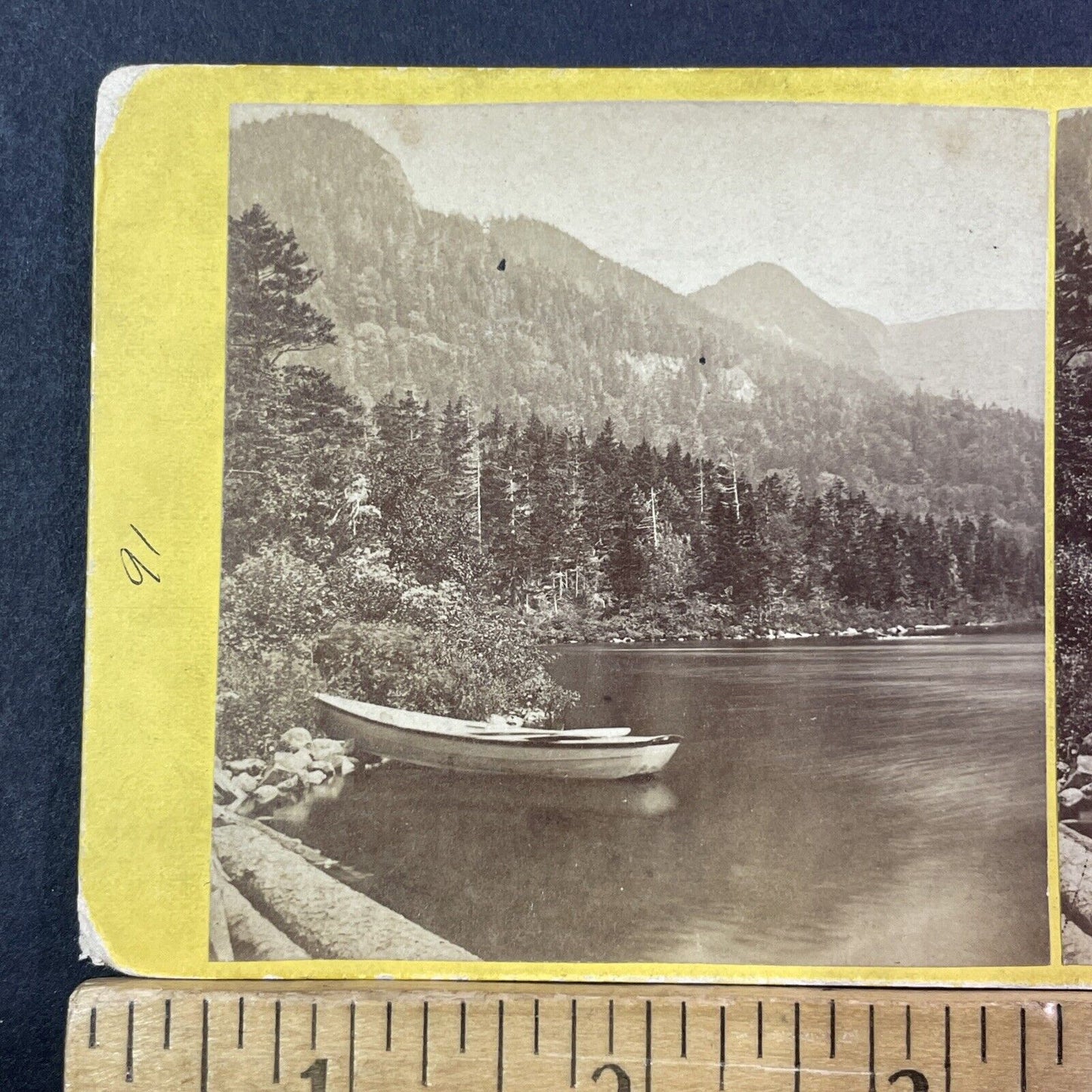 Echo Lake Rowboat Canoe Stereoview New Hampshire Photo Card Antique c1870 X936