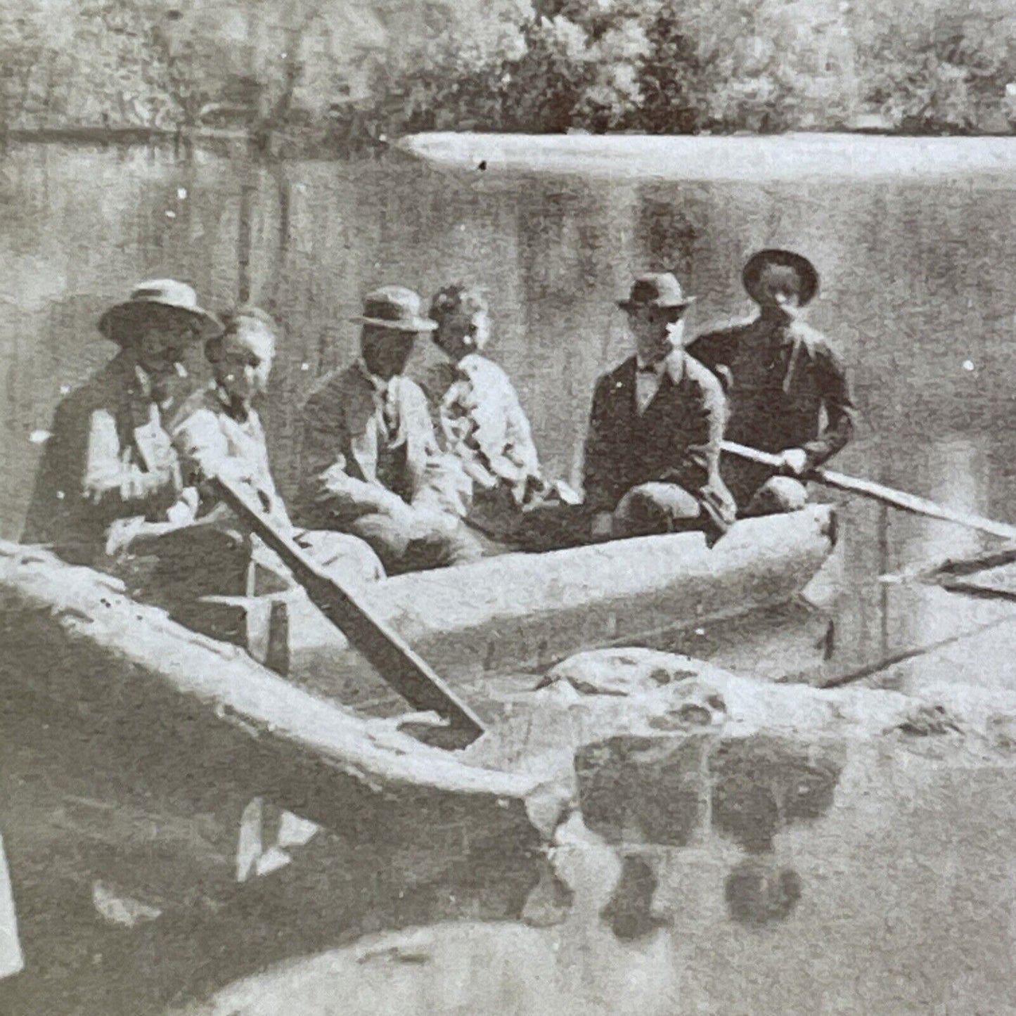 John P. Soule (Center) On Mirror Lake Yosemite Stereoview Antique c1870 X3875