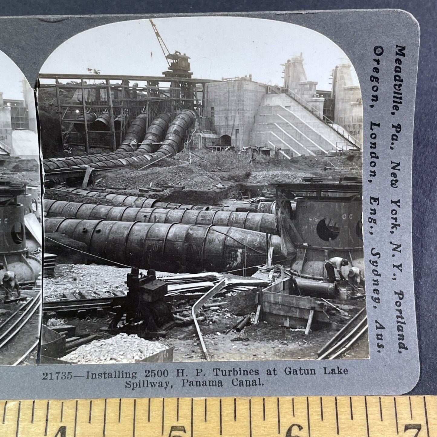 Massive Turbines Gatun Lake Panama Canal Stereoview Antique c1913 Y2822