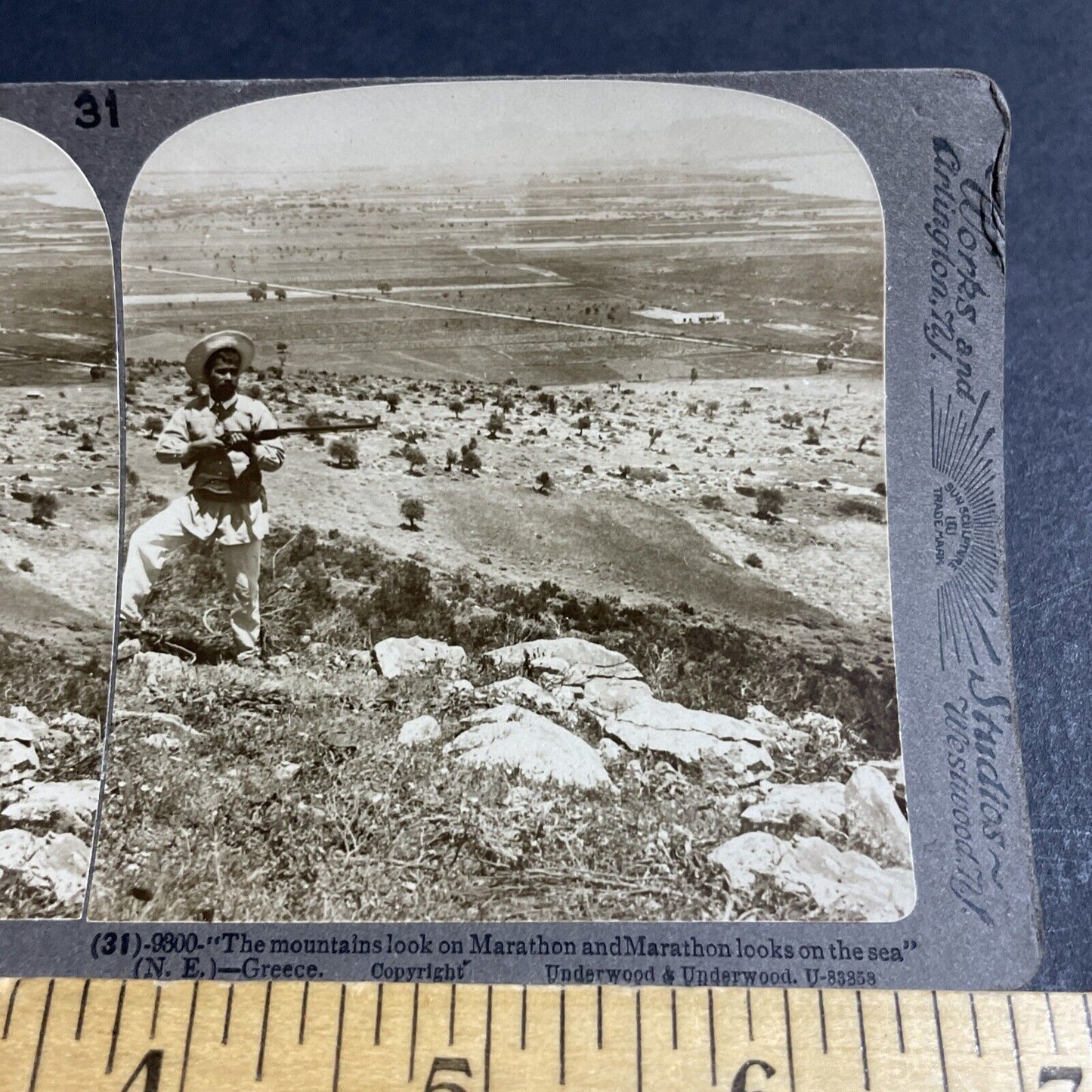 Antique 1898 Armed Greek Rebel Marathon Greece Stereoview Photo Card P4436