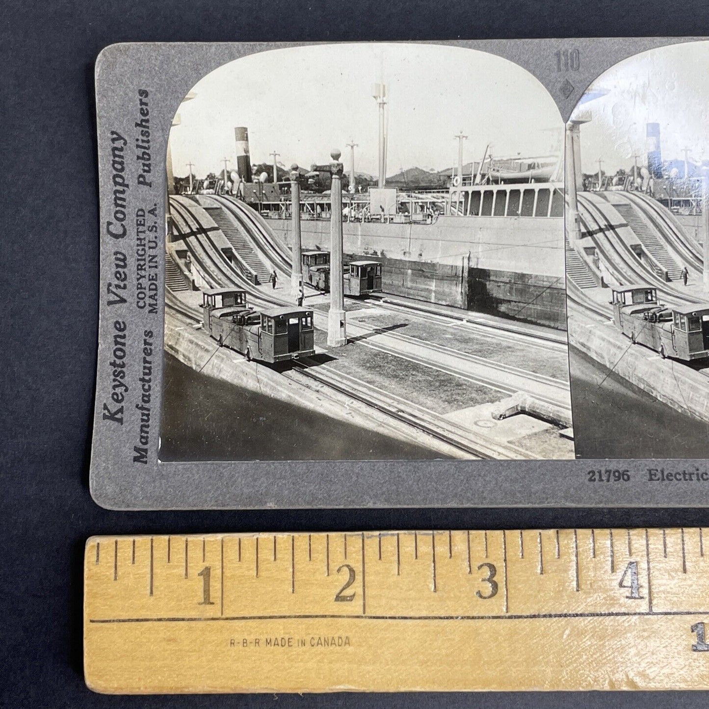 Antique 1920s Electric Ship Mules In The Panama Canal Stereoview Photo Card P937