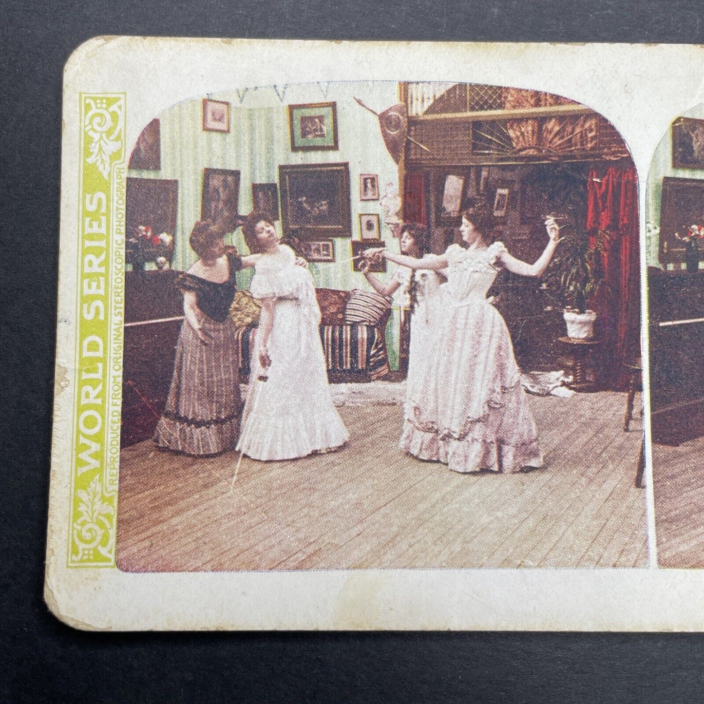 Antique 1906 Women Fencing Each Other Stereoview Photo Card P1145