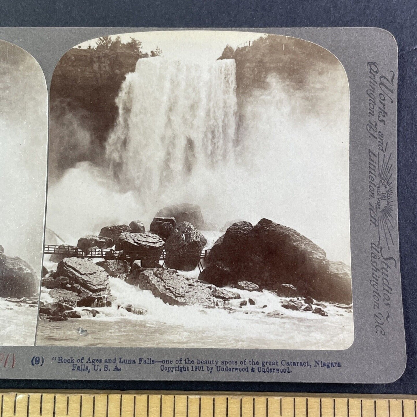 Rock of Ages Bottom of Niagara Falls Stereoview Underwood Antique c1901 Y2754