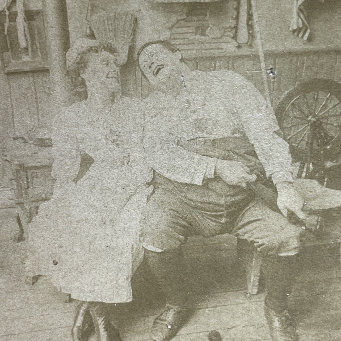 Antique 1892 Man Makes Crude Joke With Stuffed Sock Stereoview Photo Card P1254