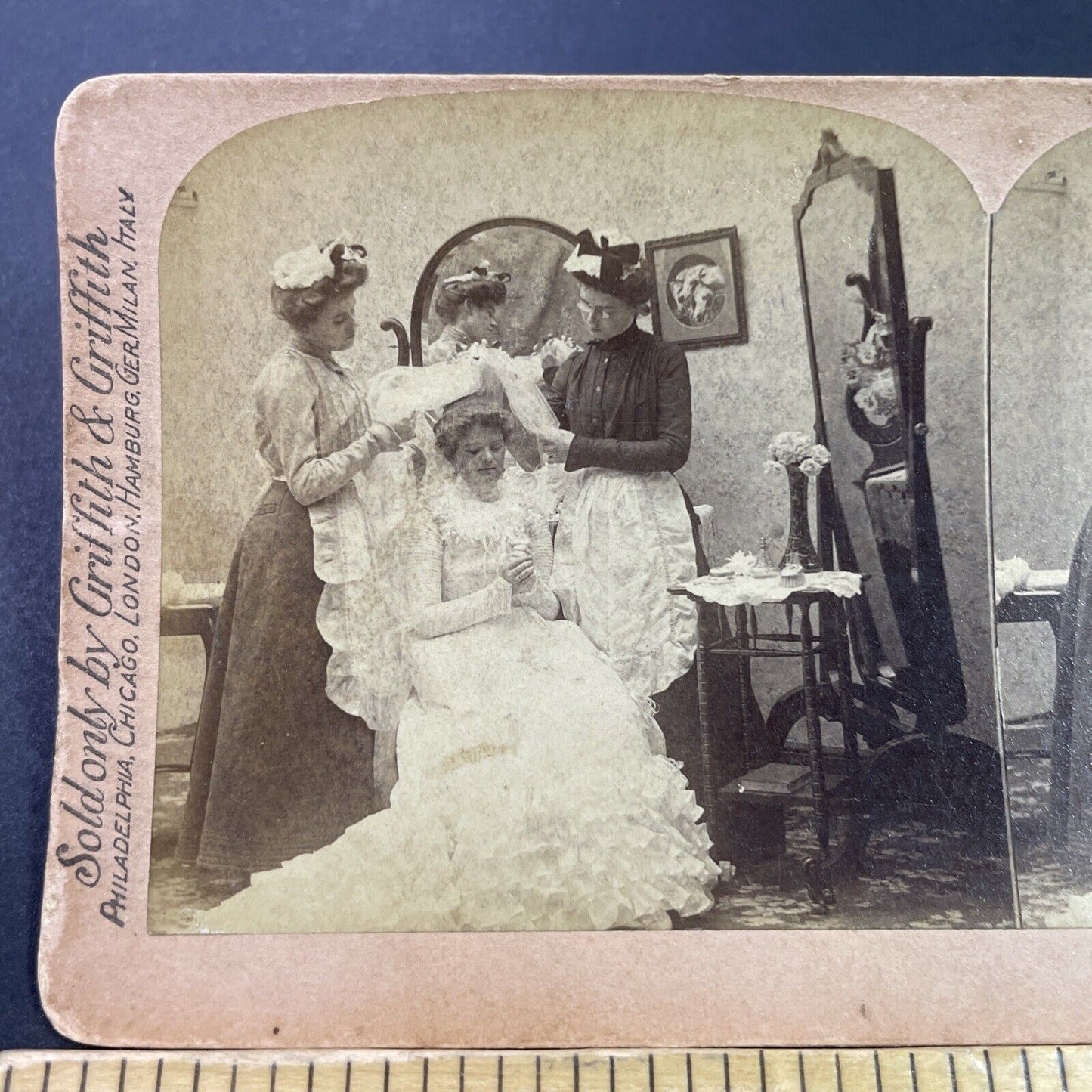 Antique 1900 Beautiful Maidens Dress The Bride Stereoview Photo Card P3437