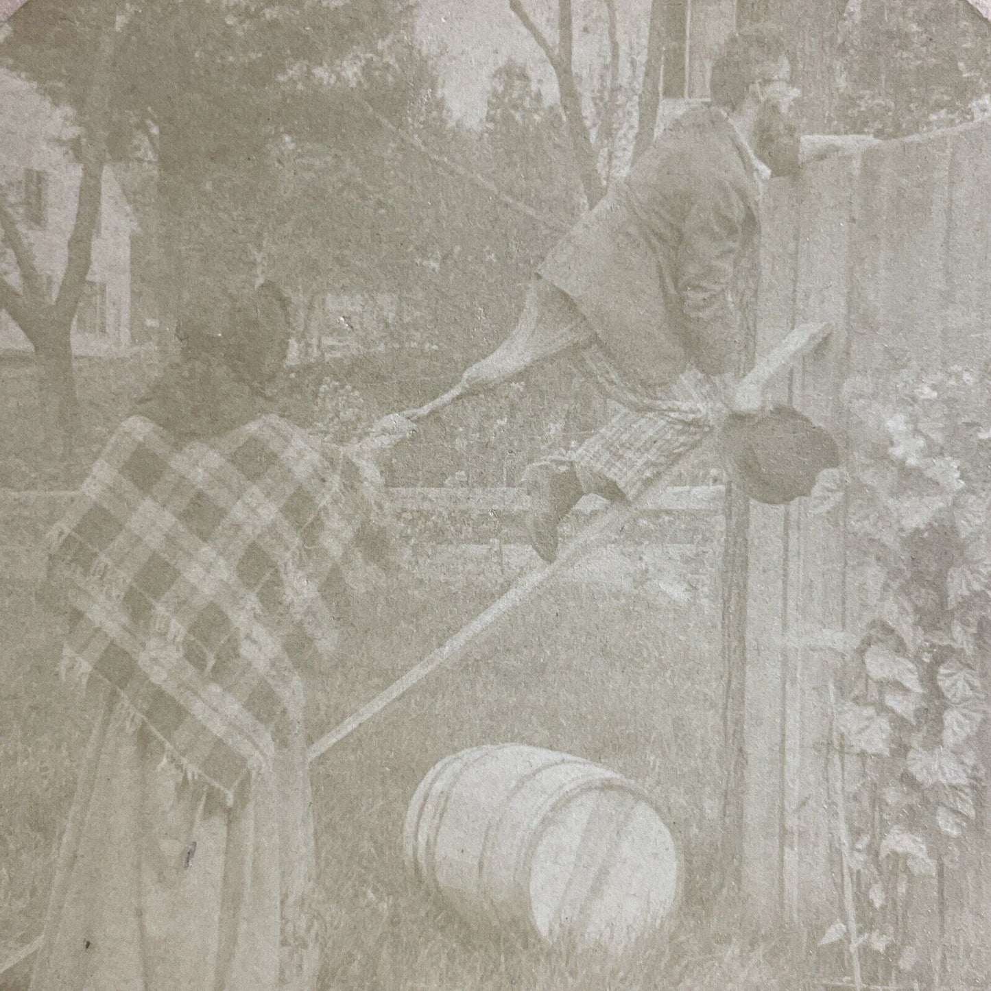 Antique 1891 Man And Woman Try To Climb A Fence Stereoview Photo Card P4665