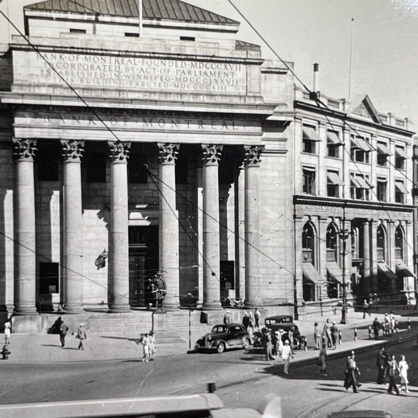 Antique 1920's Bank Of Montreal In Winnipeg Manitoba Stereoview Photo Card P967