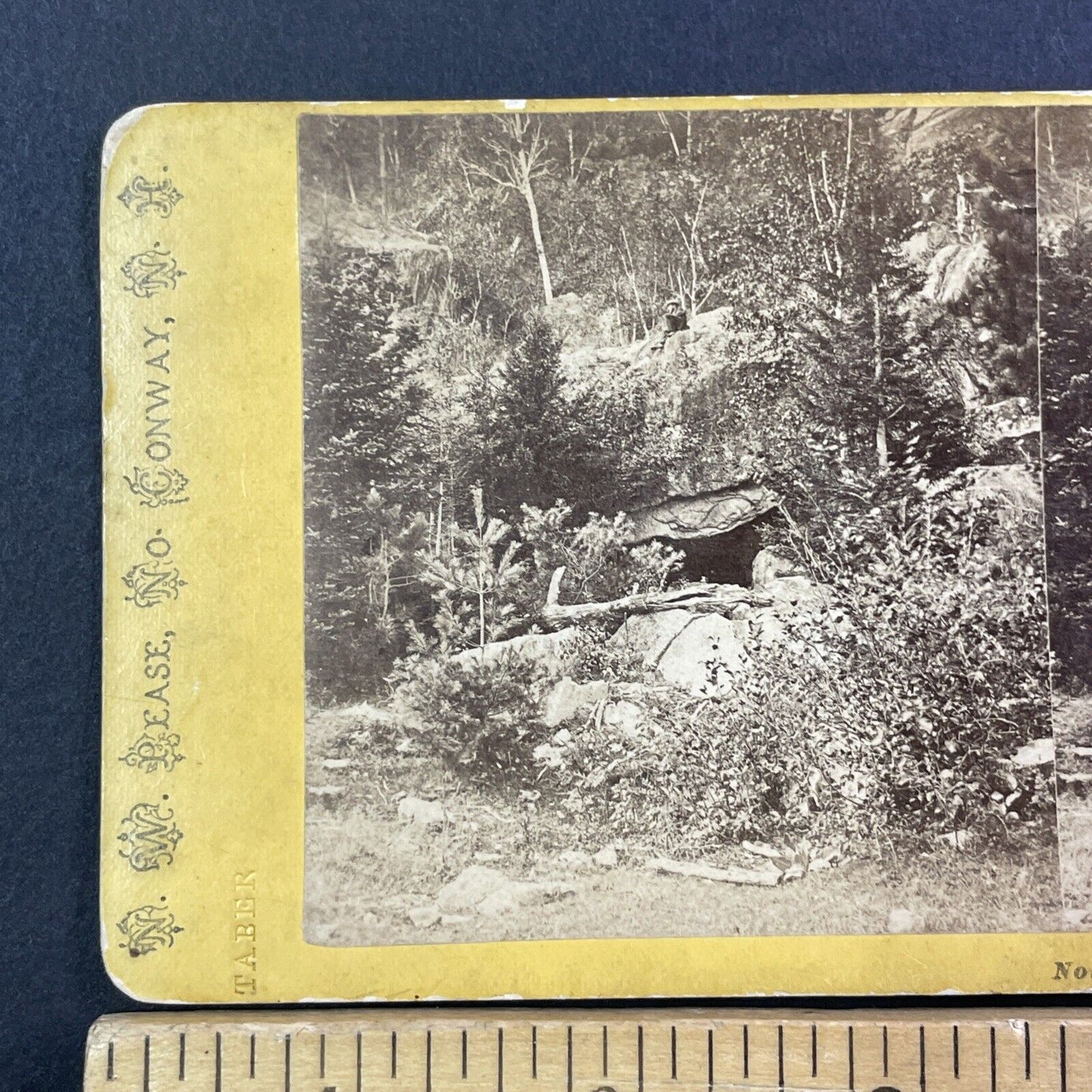 The Devil's Den Hart's Ledge Conway New Hampshire Stereoview Antique c1870s Y176