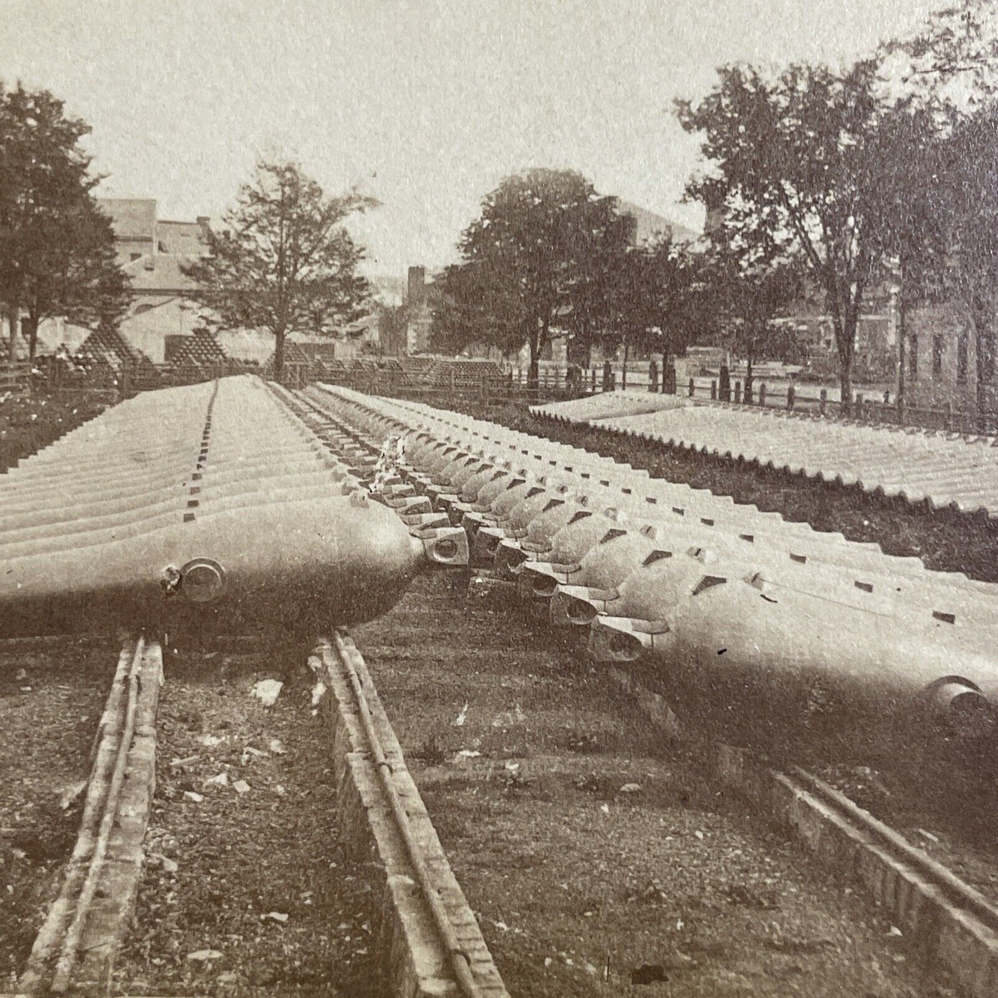 Antique 1870s US Navy Battleship Deck Canons Stereoview Photo Card P4895