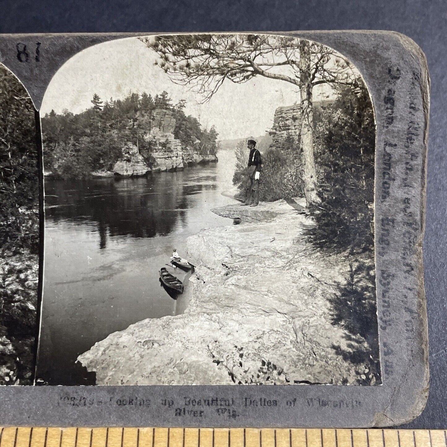 Antique 1909 Man Standing On Cliff Edge Wisconsin Stereoview Photo Card P4326