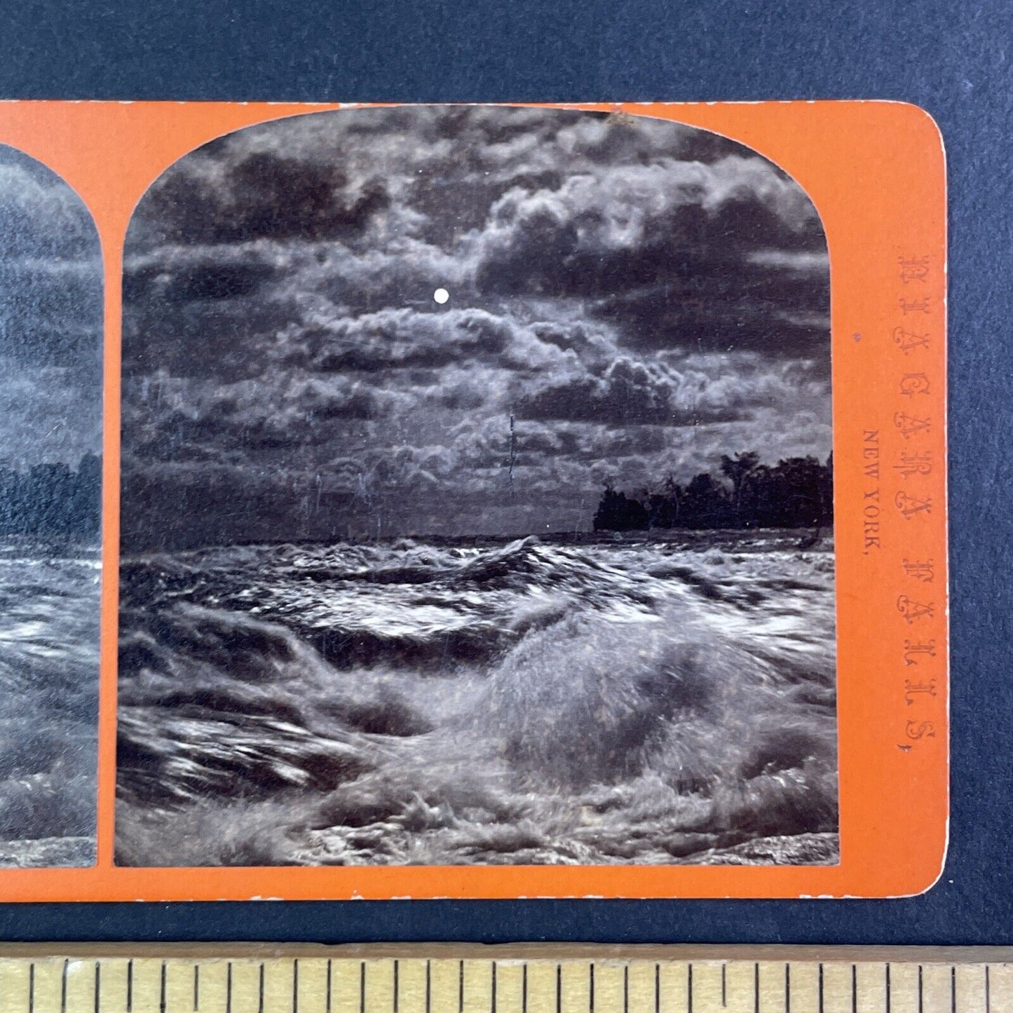 Niagara Falls River Rapids & Moon Stereoview George Curtis Antique c1870 Y2444